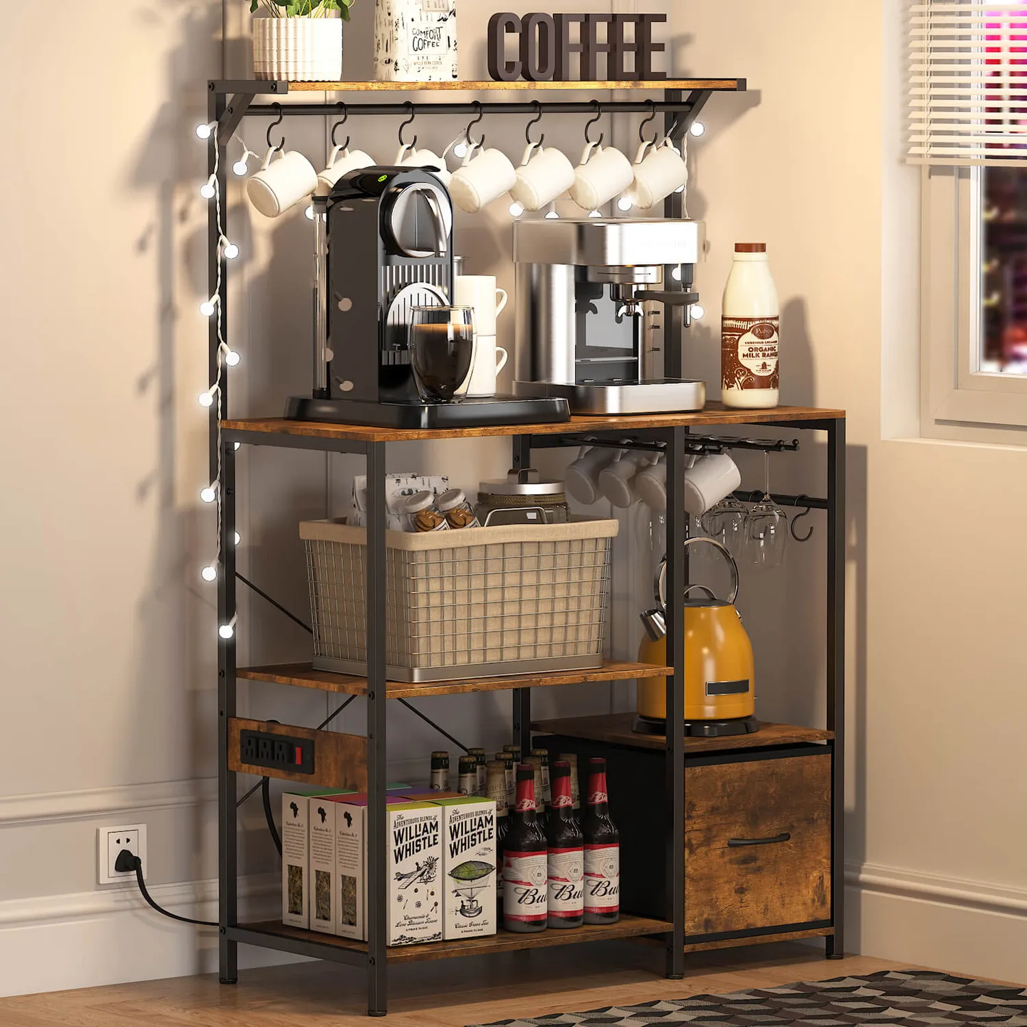 Lifewit Baker's Rack Küchenregal mit Steckdose und Haken