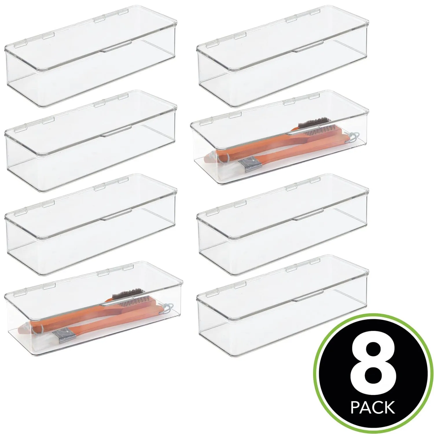mDesign Küchen Organizer Box 8er transparent mit Klappdeckel