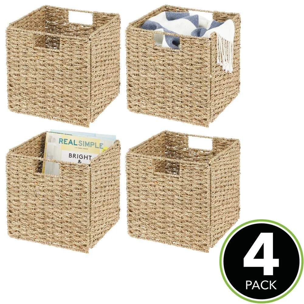 mDesign Aufbewahrungskorb Seegras 4er-Set bambusfarben