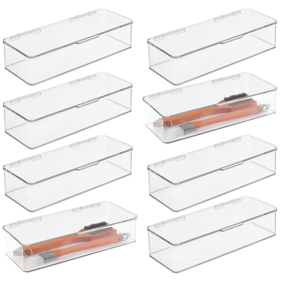 mDesign Küchen Organizer Box 8er transparent mit Klappdeckel