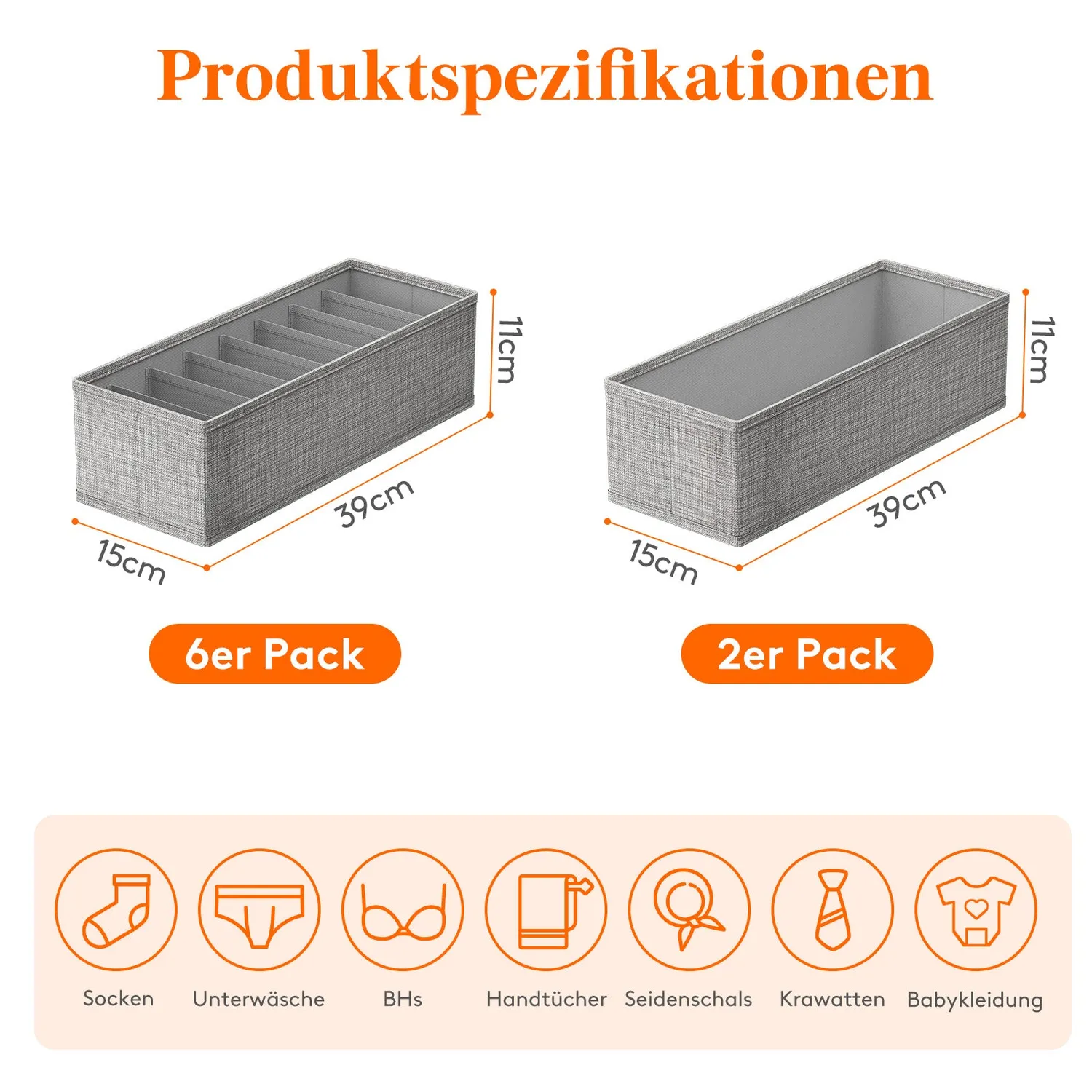 Lifewit HEMNES Organizer 8er Set Stoff grau
