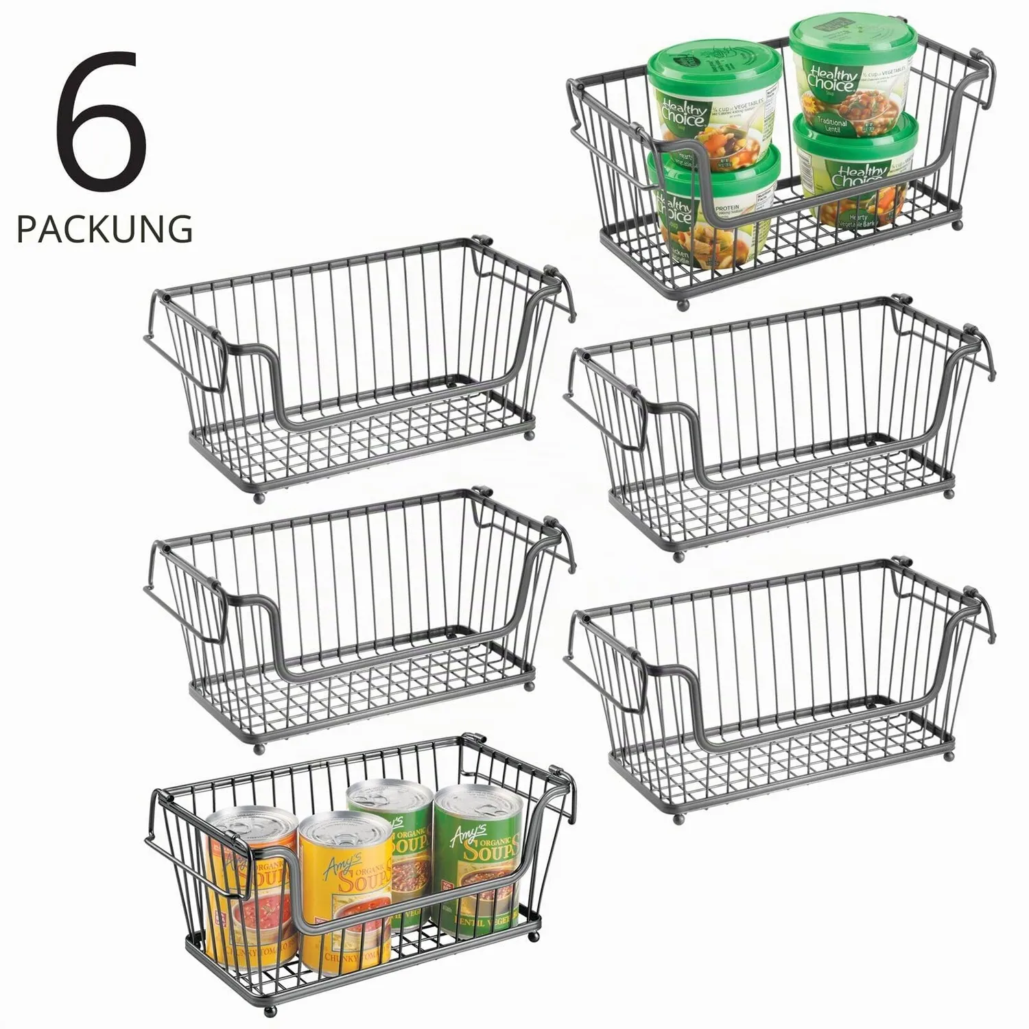 M Design Metall Ablagebox Drahtkorb 6er-Set dunkelgrau