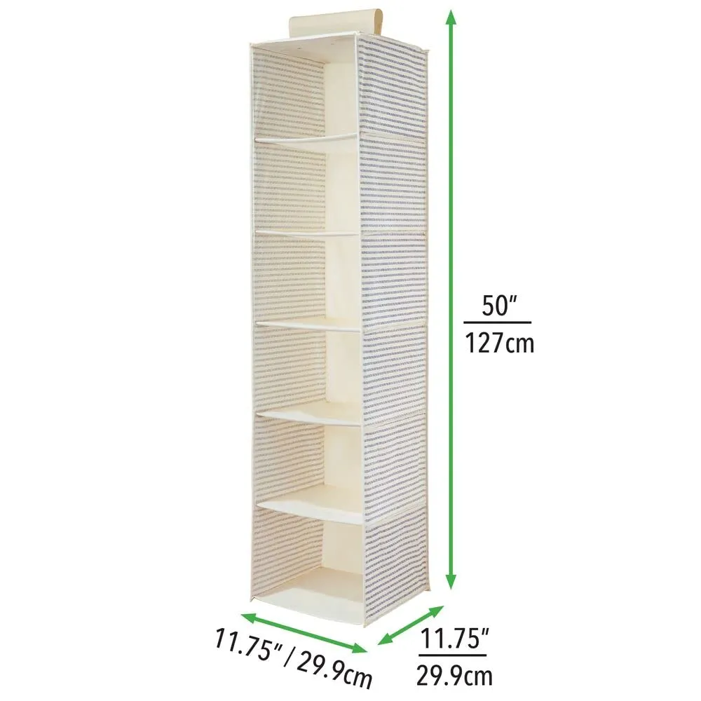 mDesign Hängeschrank Stoff 6 Fächer Hängeregal weiß-blau gestreift