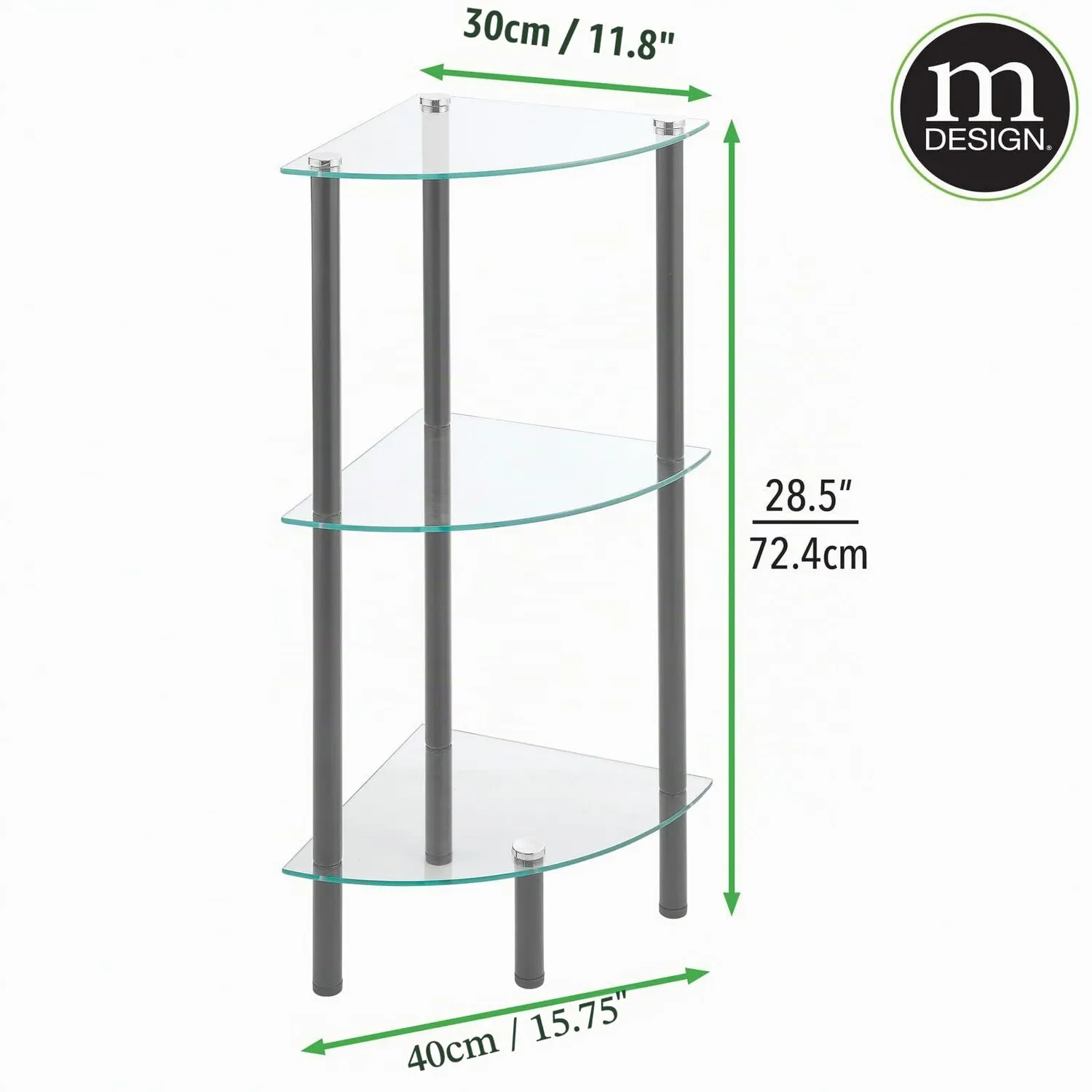 mDesign Glasregal Eckregal 3 Ebenen transparent dunkelgrau 72,4cm