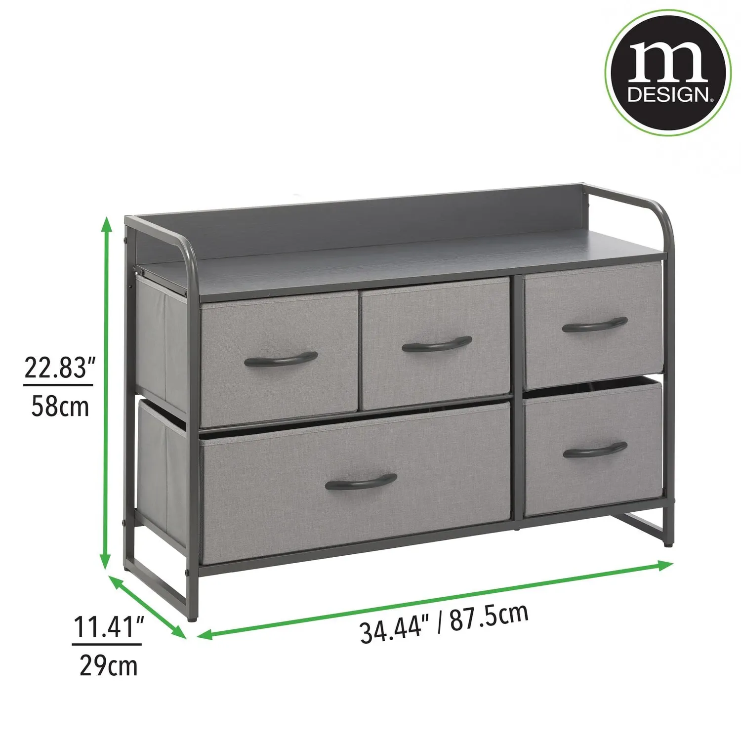 mDesign Kommode 5 Schubladen Stoffkommode grau hellgrau