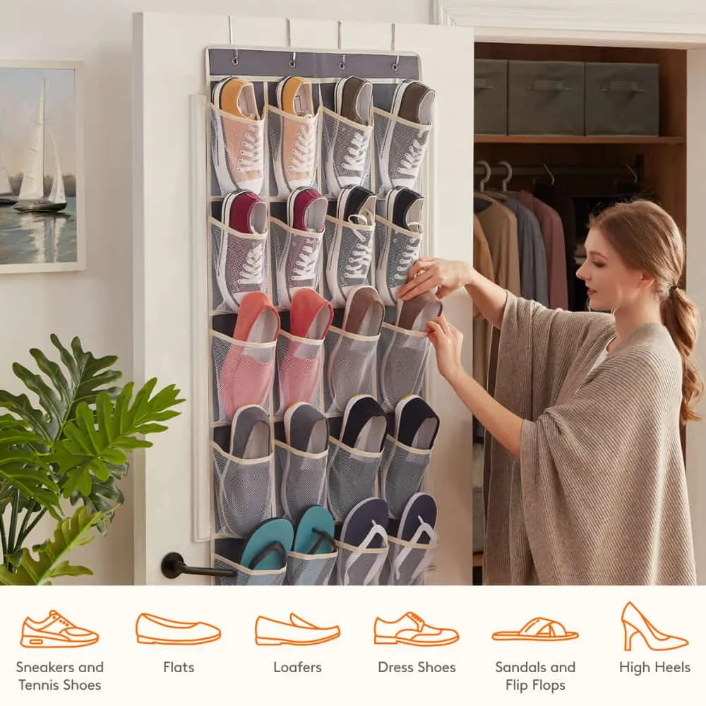 Lifewit Schuh Organizer Tür 24 Fächer Grau platzsparend