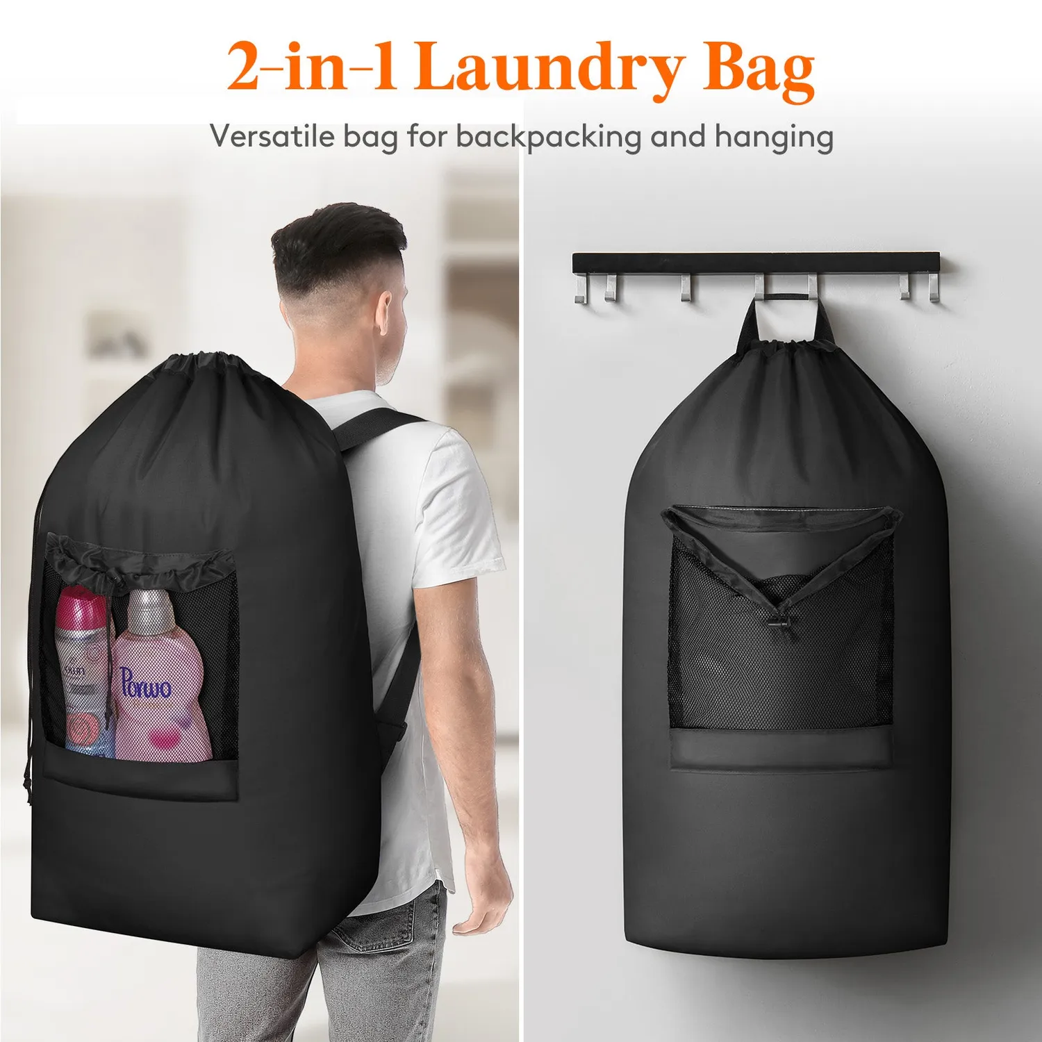 Lifewit Wäscherucksack 90L Oxford Schwarz mit Gurten