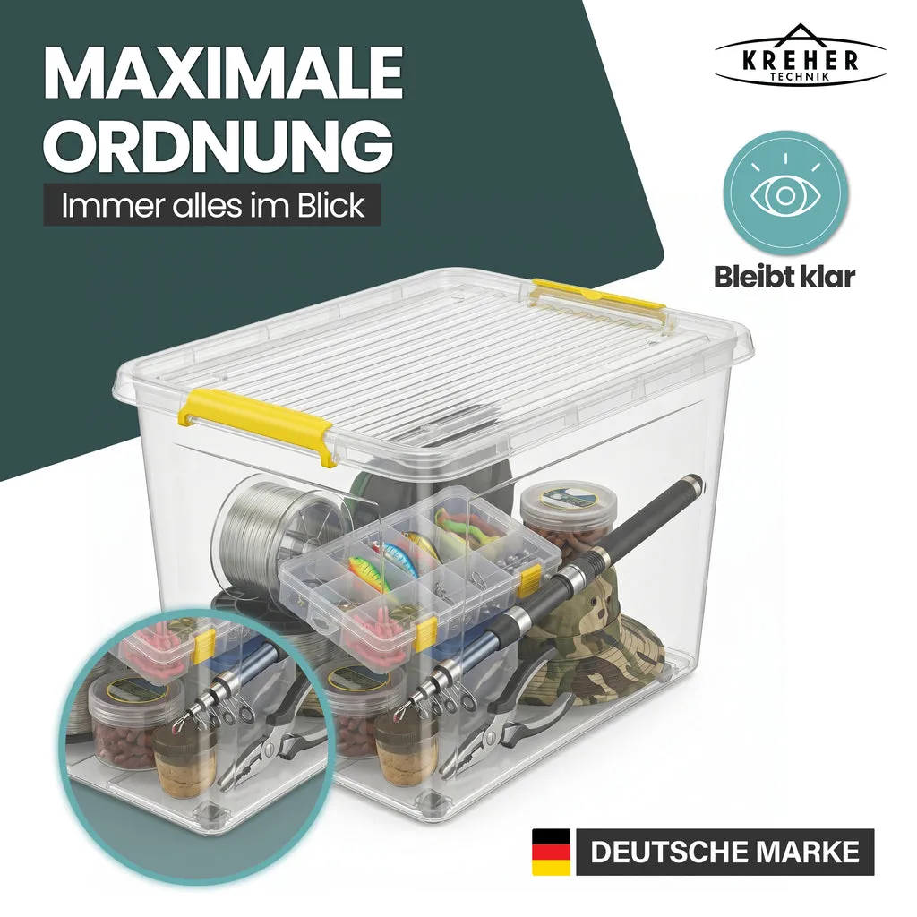 Kreher Simple Store Aufbewahrungsbox 80 L transparent 1 Stück rollbar
