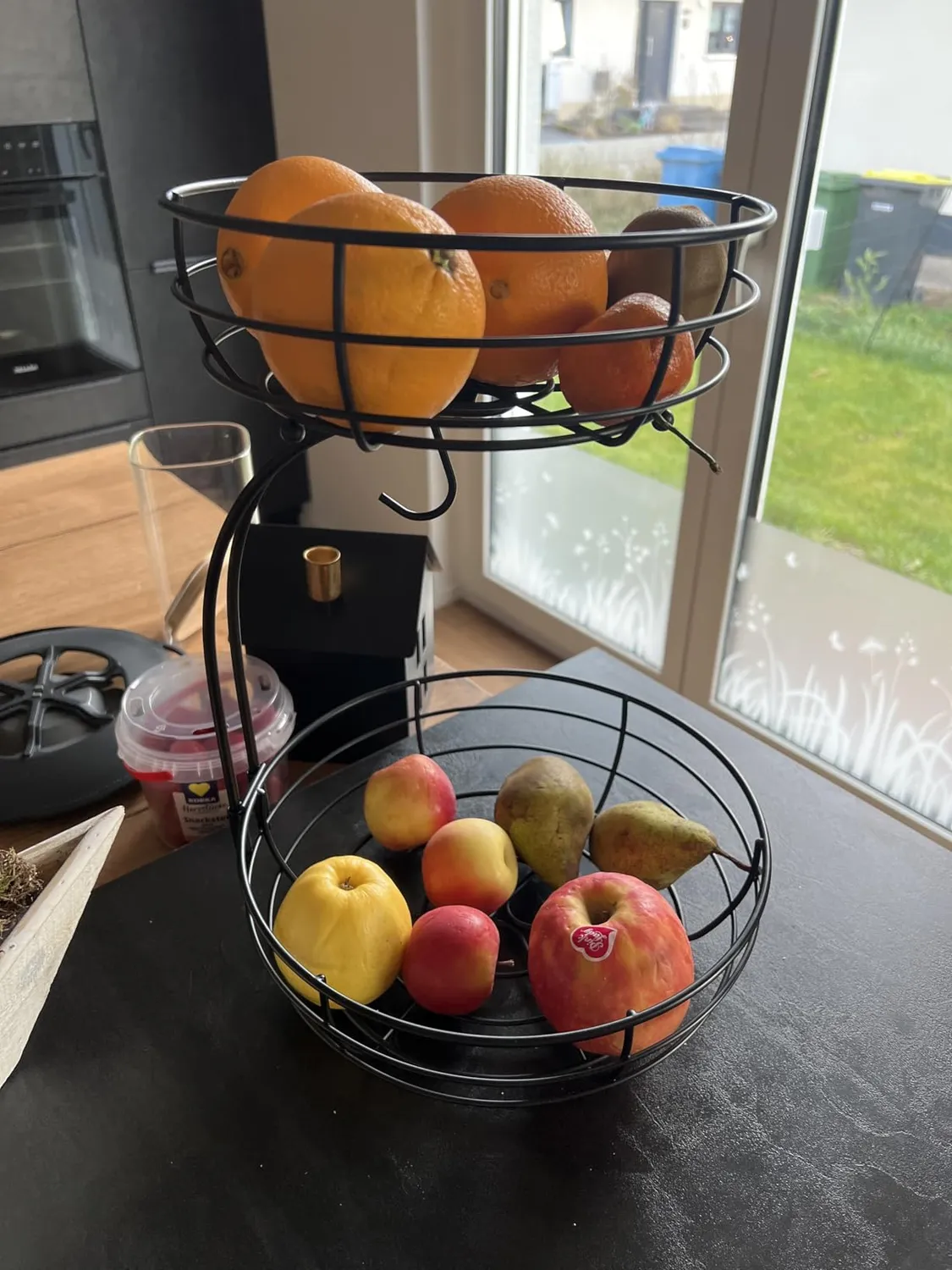BOMCLAP Obstkorb 2-stöckig Metall Obstschale schwarz Bananenhalter