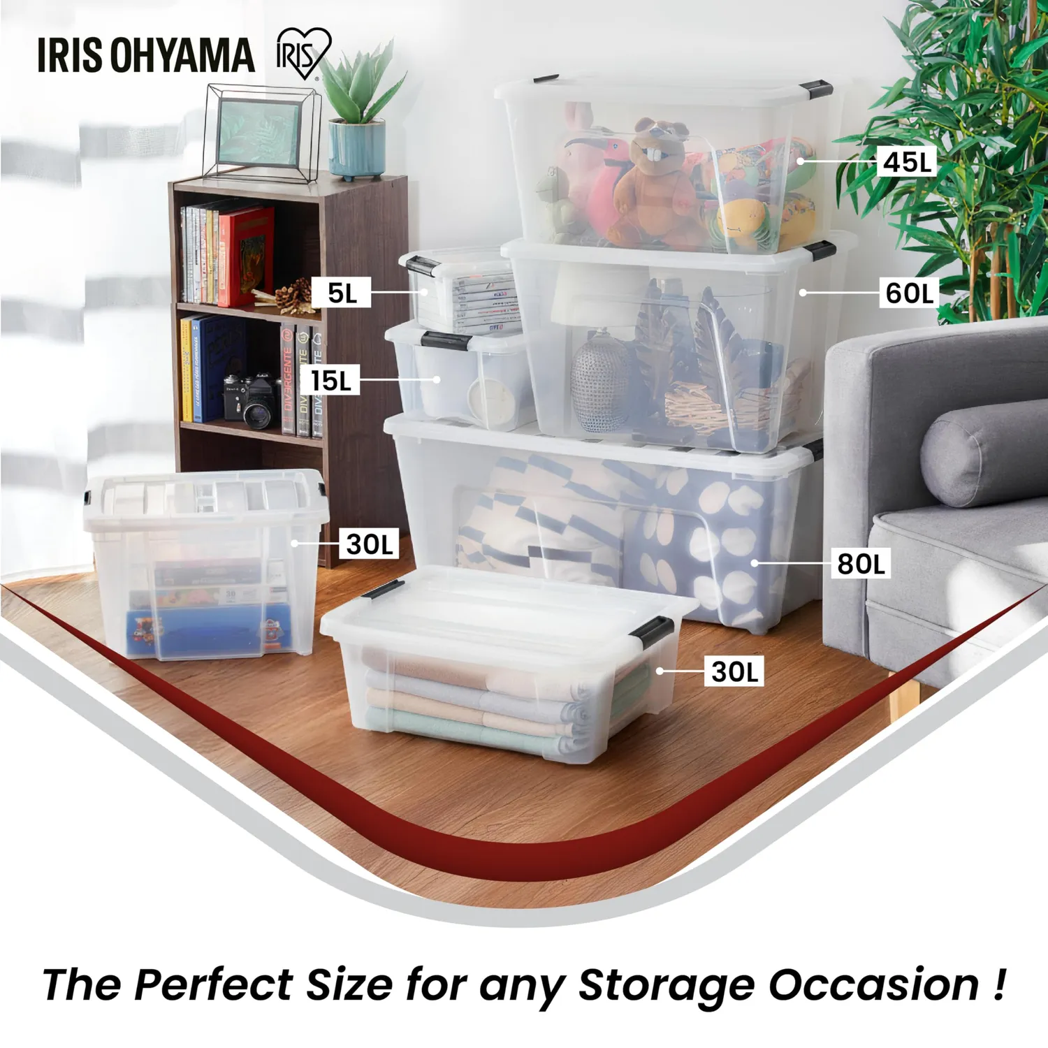 Iris Ohyama NTB-30 Aufbewahrungsbox 30 L 6er-Set transparent