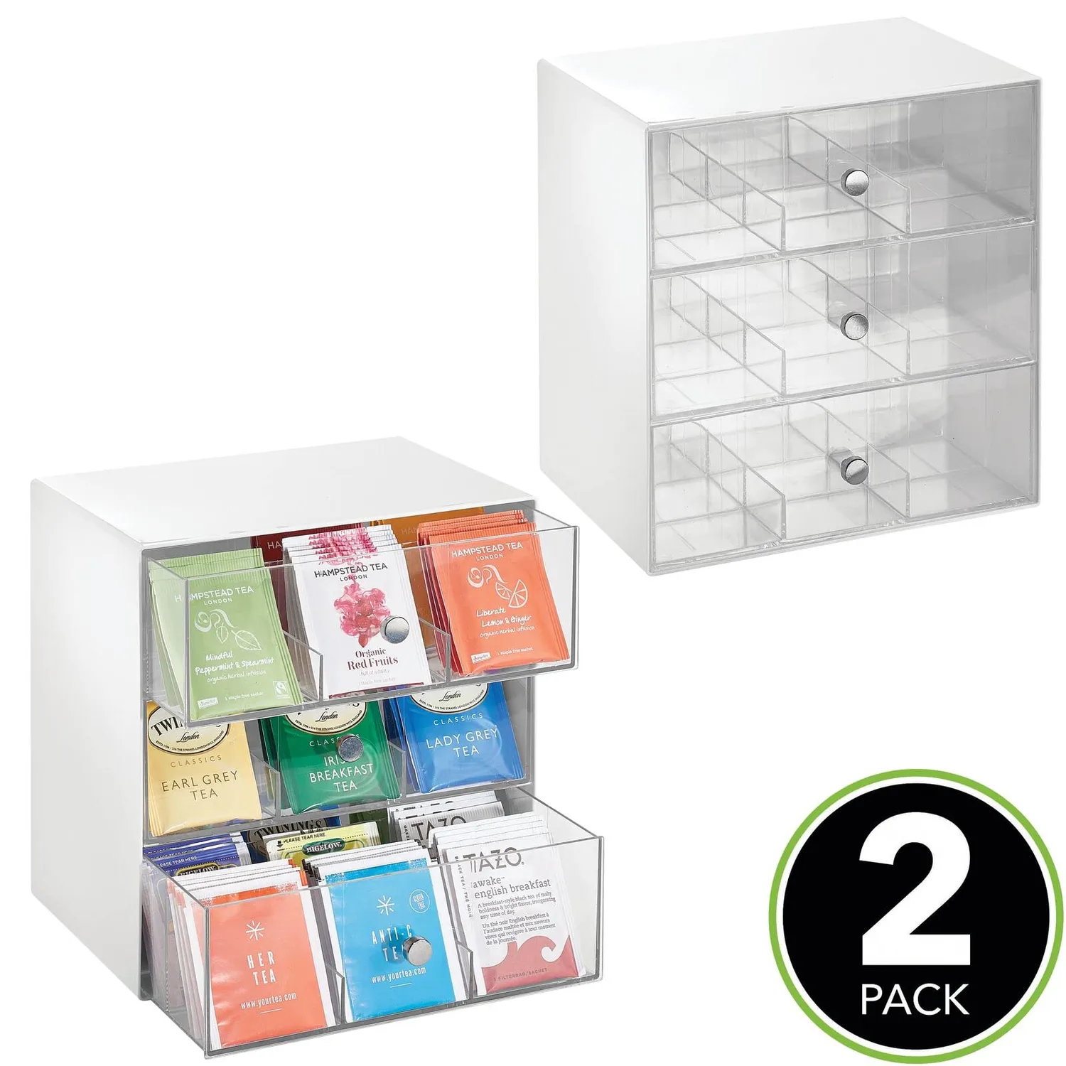M Design Teebeutelbox 27 Fächer 3 Schubladen 2er-Set weiß