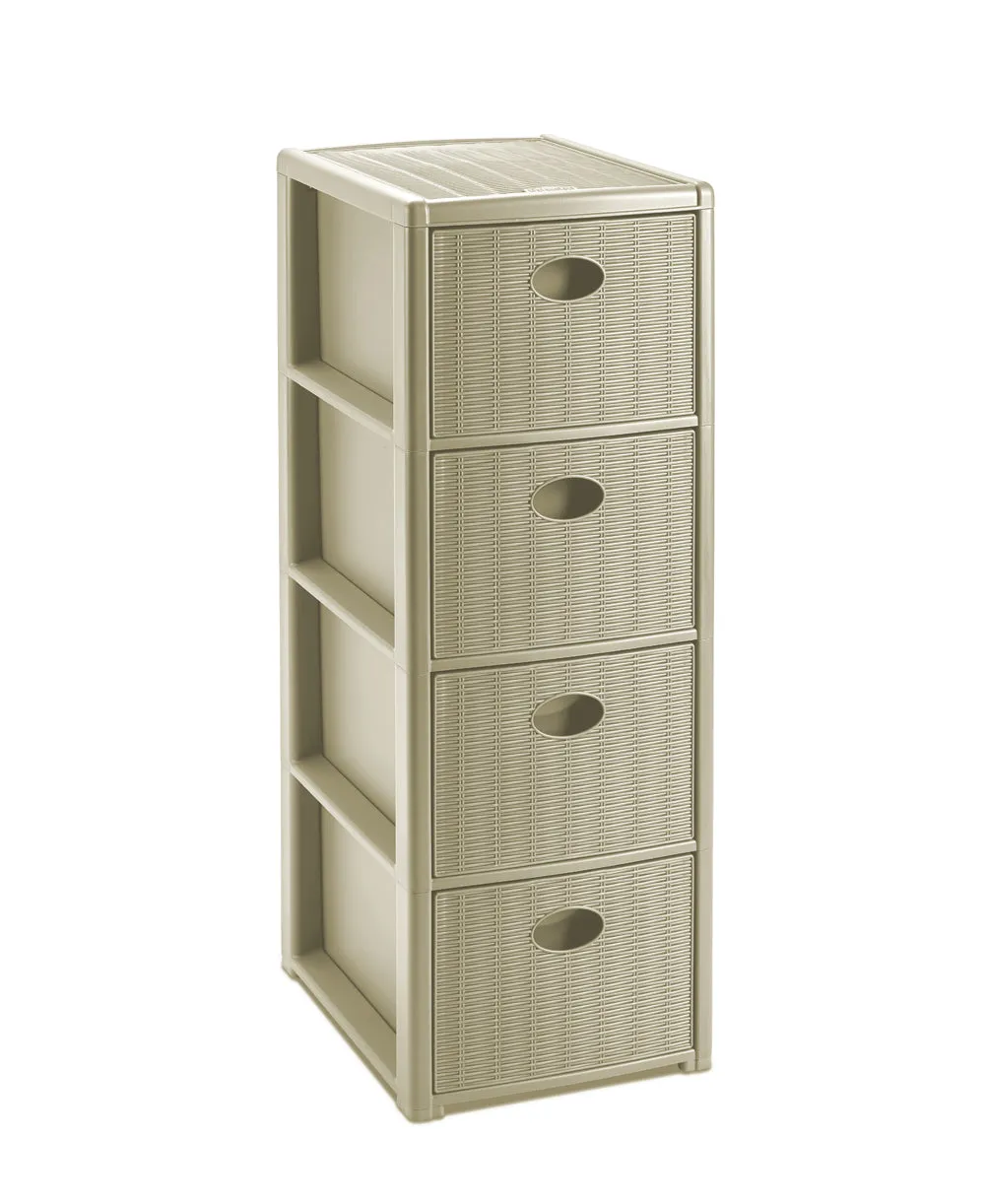 Kreher Schubladentower 4 Schübe schmal Rattan weiß