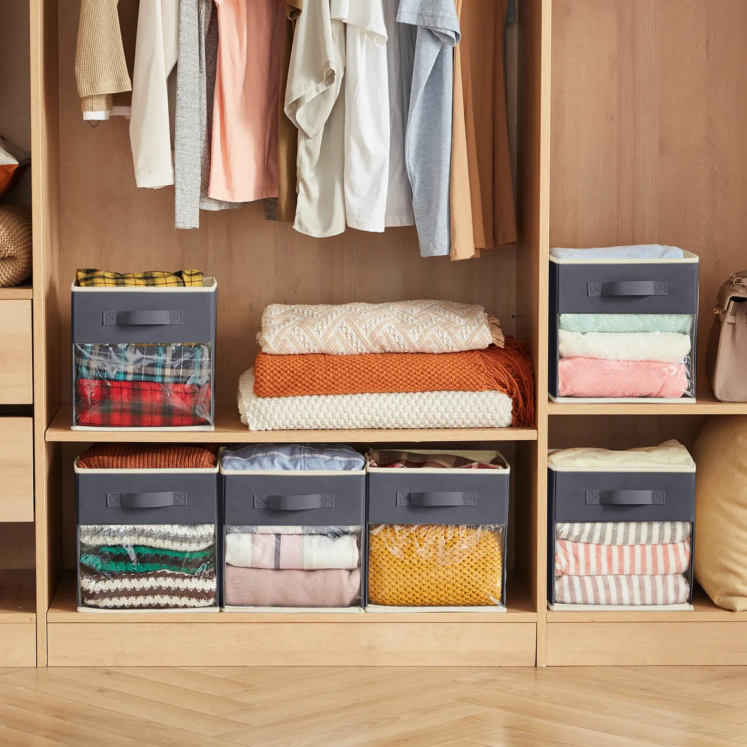 Lifewit Würfel Box Grau 6er Set Vlies Sichtfenster