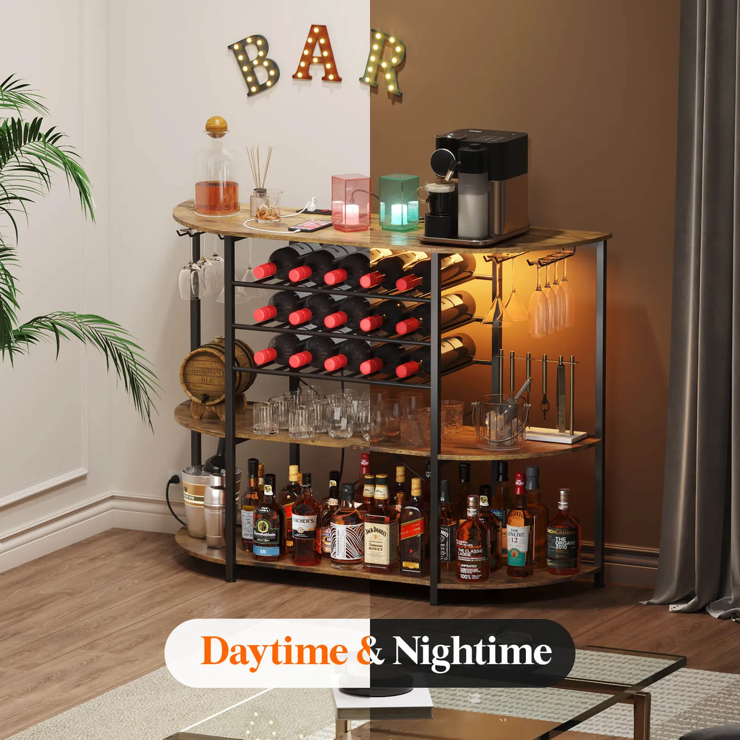 Lifewit Wine Rack Bartisch Weinregal mit LED und Steckdose
