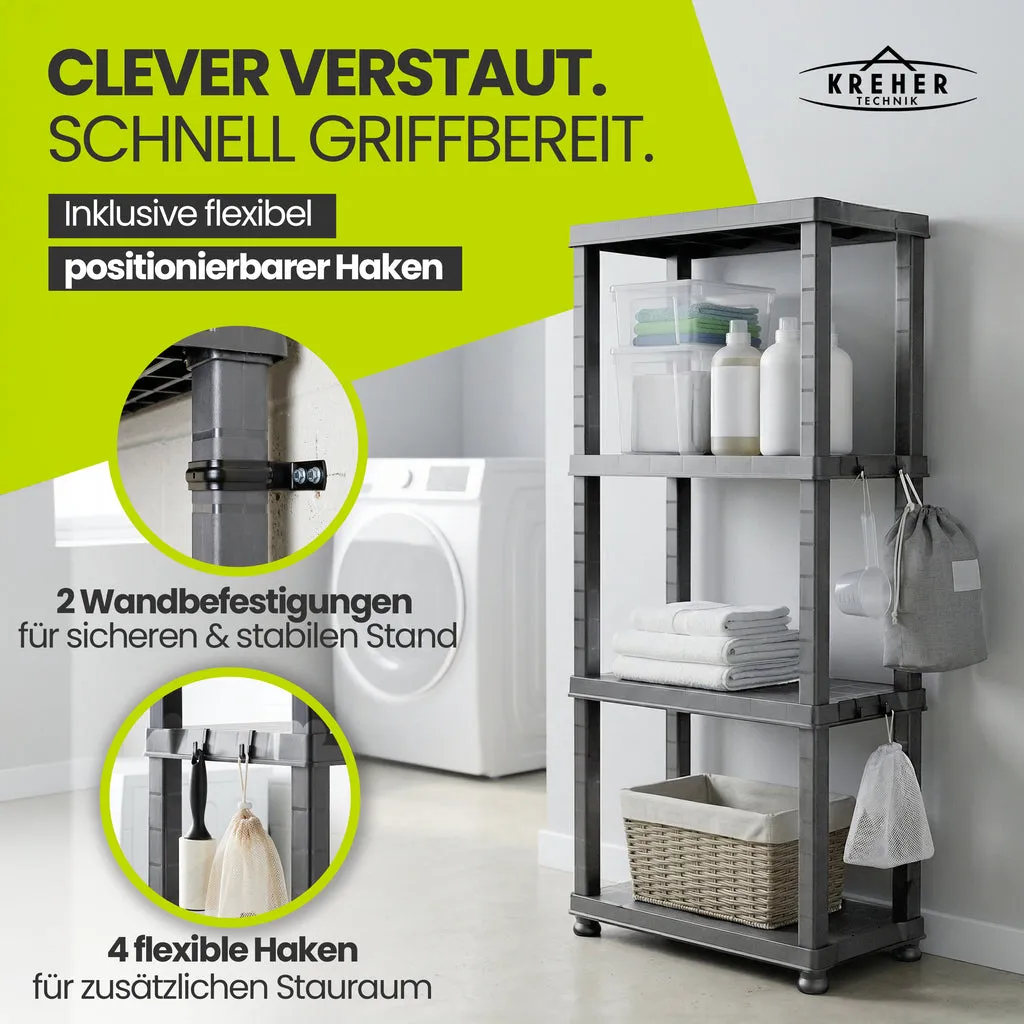 Kreher Neo Kunststoffregal 4 Böden Grau 30kg 2er Set