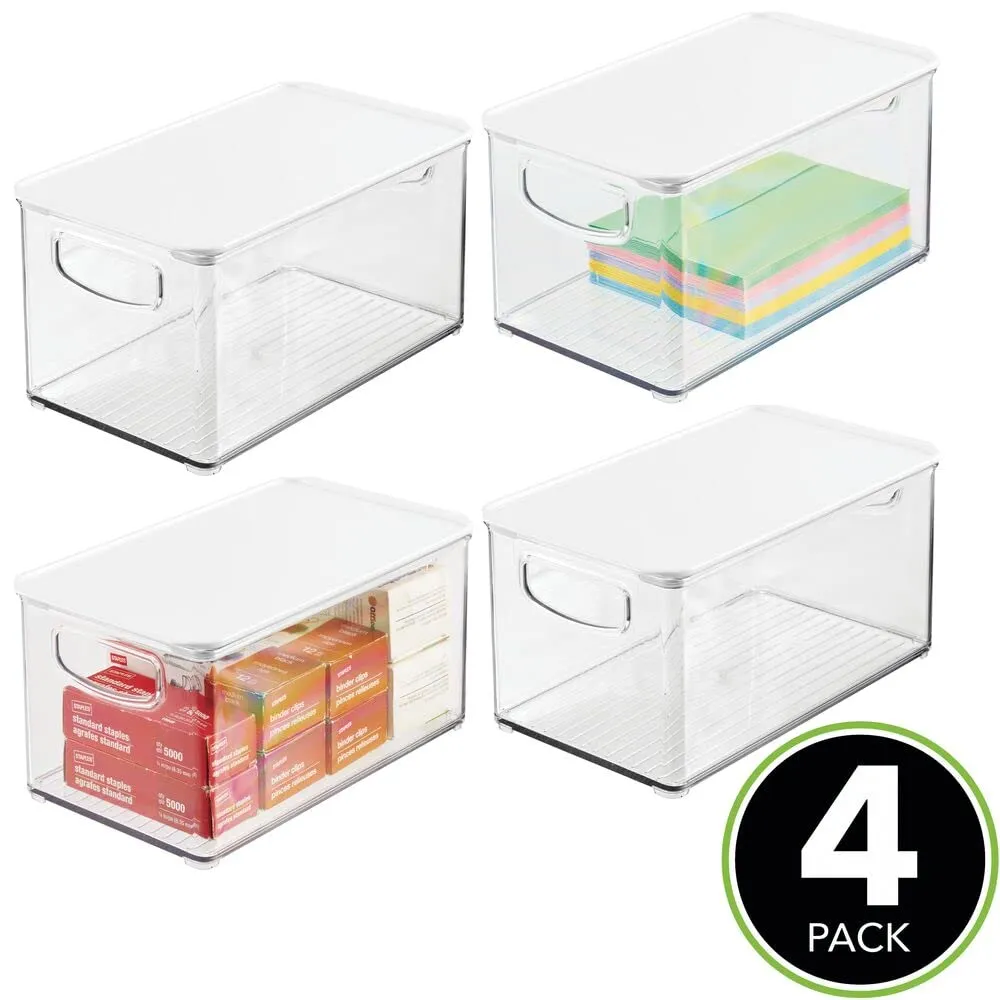 mDesign Schreibtischablage Box 4er-Set mit Deckel weiß