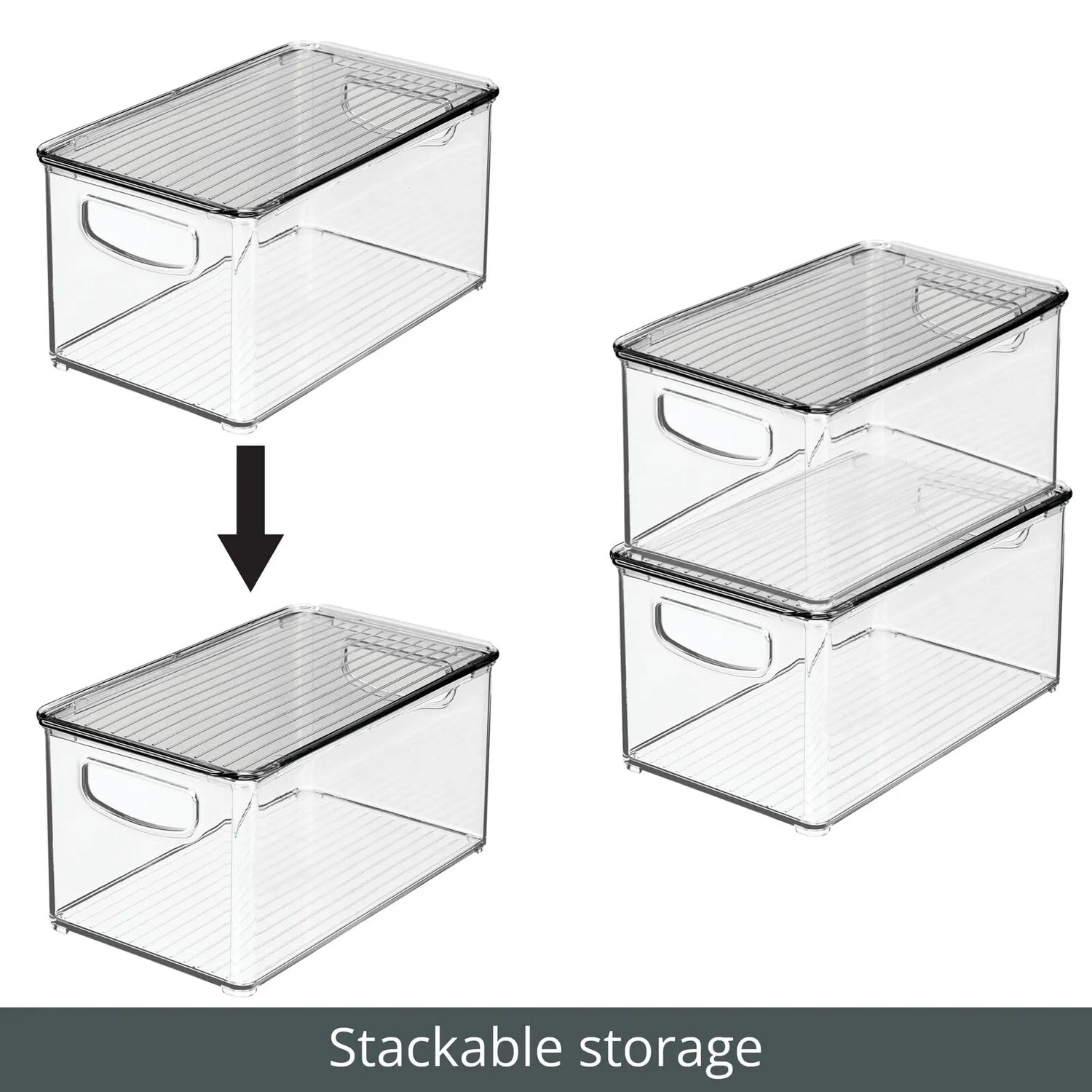 mDesign Aufbewahrungsbox mit Deckel 6er transparent grau stapelbar