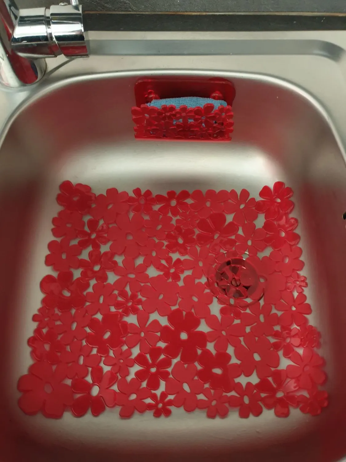 mDesign Spülbecken Set Rot 3er Floral für Doppelspüle