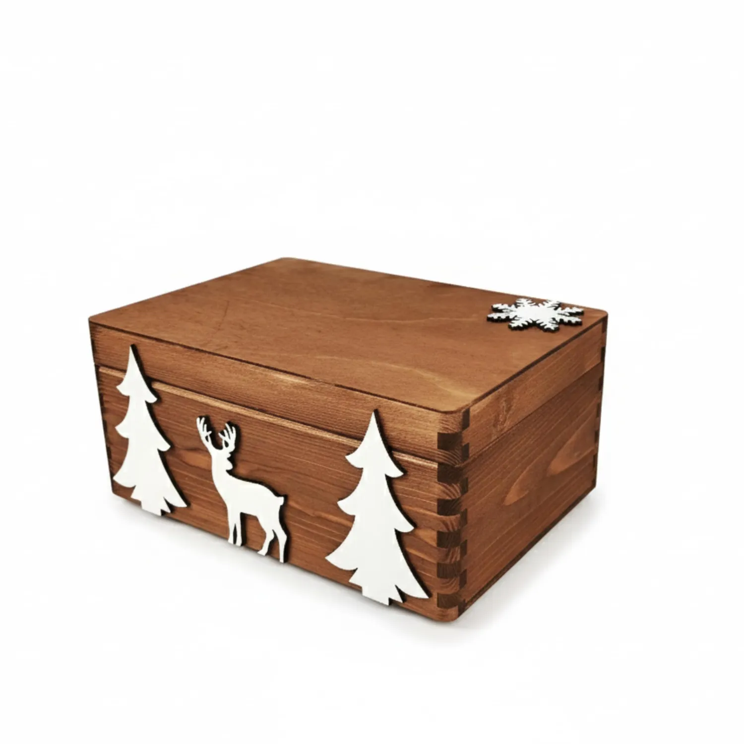 GoodFreshDecor Holzbox Weihnachten 30x20x14 cm Tanne Rentier braun