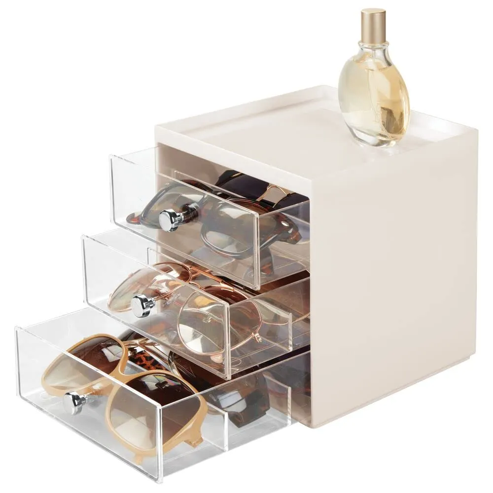 mDesign 07278MDGEU Brillenbox Creme-Transparent 9 Fächer