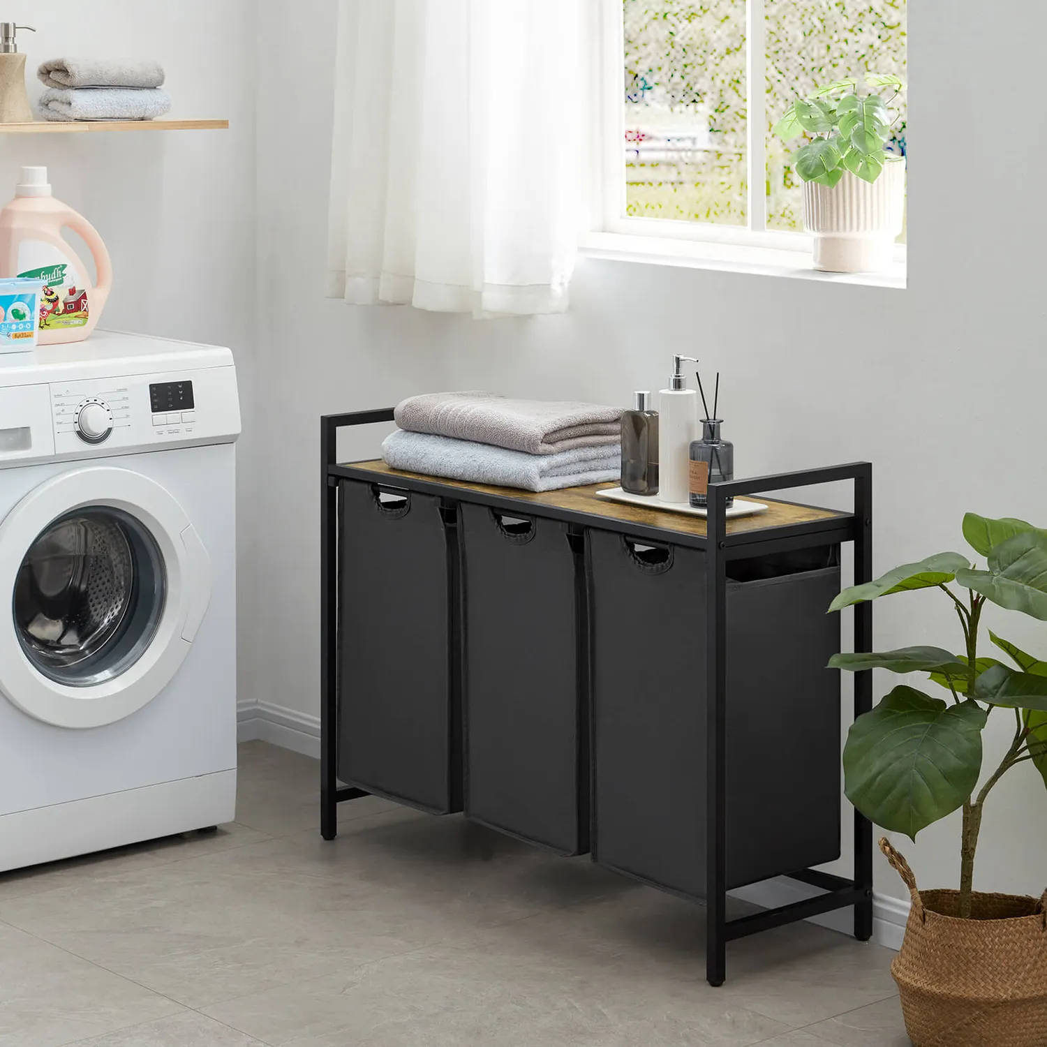 Lifewit Wäschekorb 120L 3 Fächer ausziehbar schwarz grau
