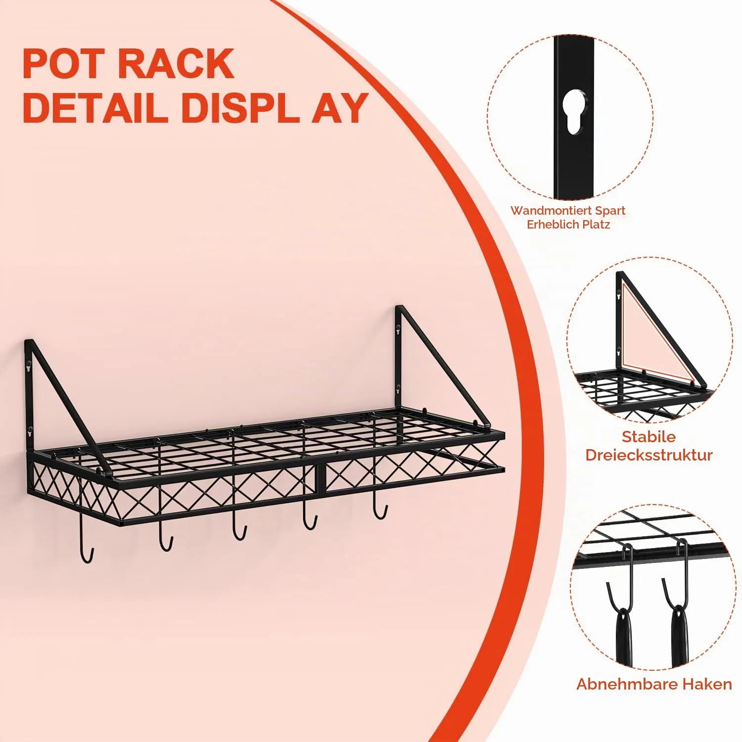 BOMCLAP Küchenregal Pfannenhalter Eisen schwarz 70 cm mit 10 Haken