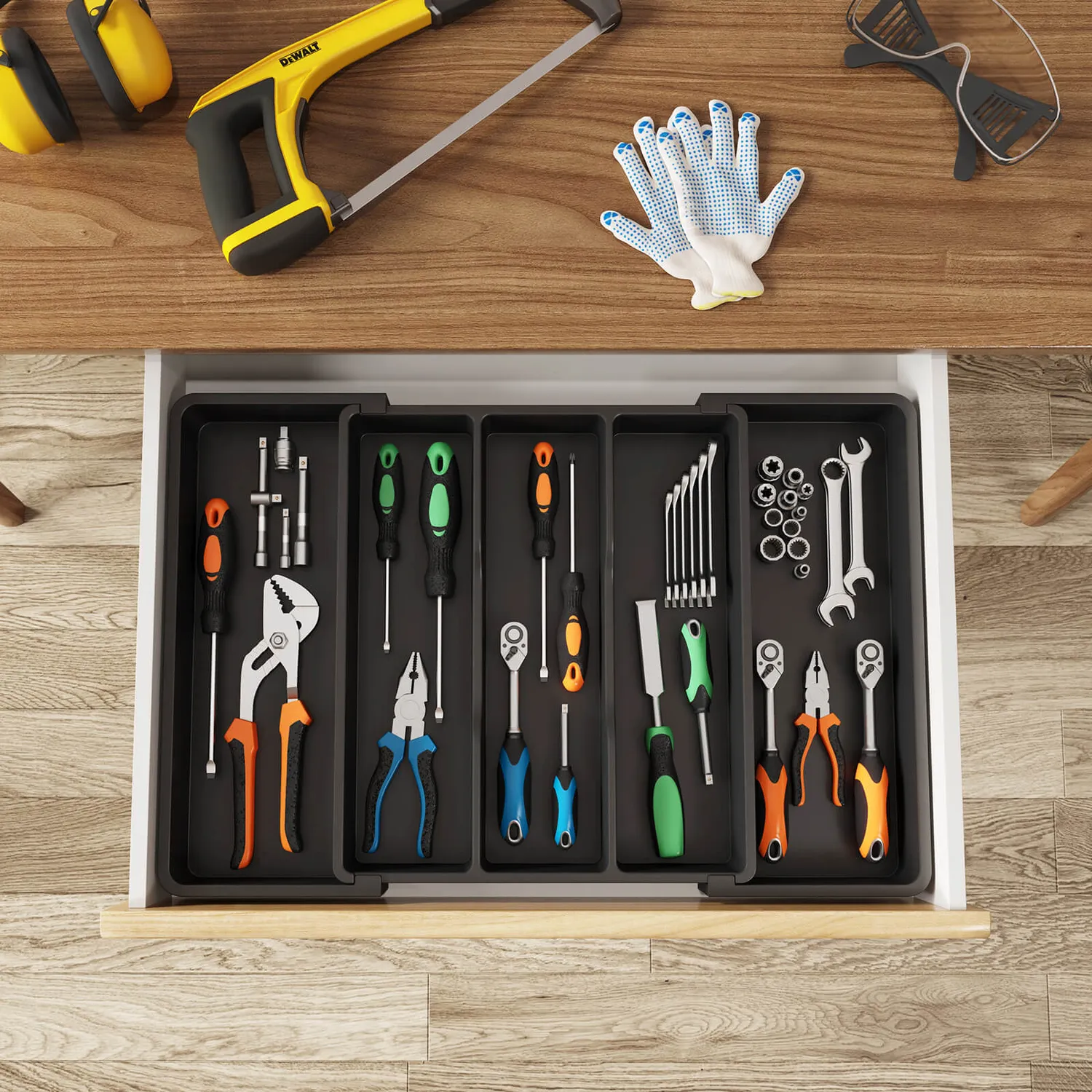 Lifewit Besteckkasten 33-57cm Einsatz Weiß erweiterbar 5 Fächer