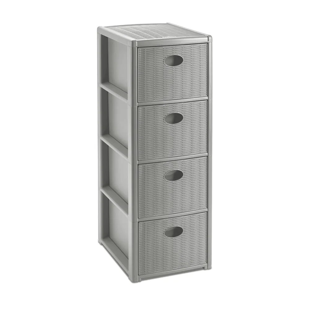 Kreher Schubladentower 4 Schübe schmal Rattan weiß