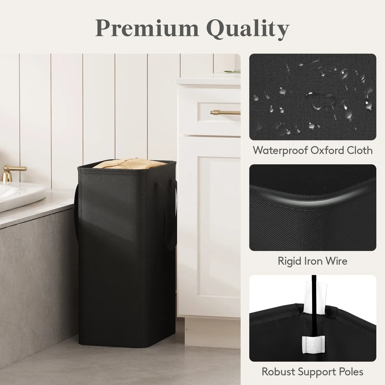 Lifewit Slim Wäschekorb 50L Schwarz schmal wasserdicht