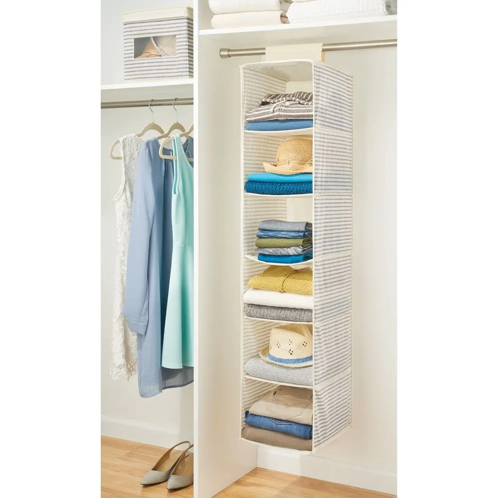 mDesign Hängeschrank Stoff 6 Fächer Hängeregal weiß-blau gestreift