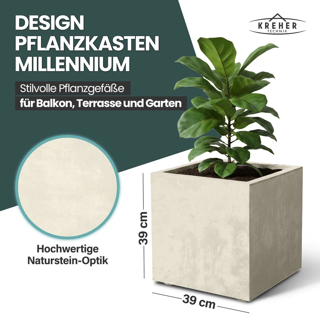 Kreher Millennium Pflanzkübel 40L eckig Creme Weiß