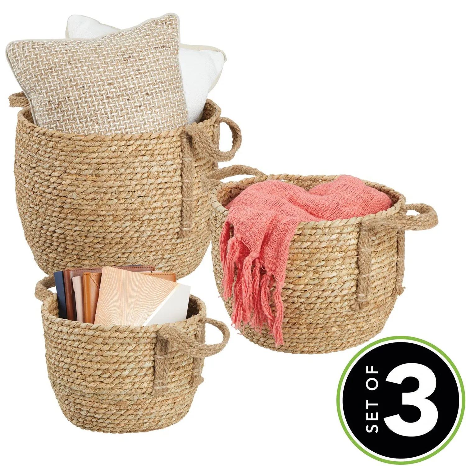 mDesign Seegras Aufbewahrungskorb 3er Set Flechtkorb natur