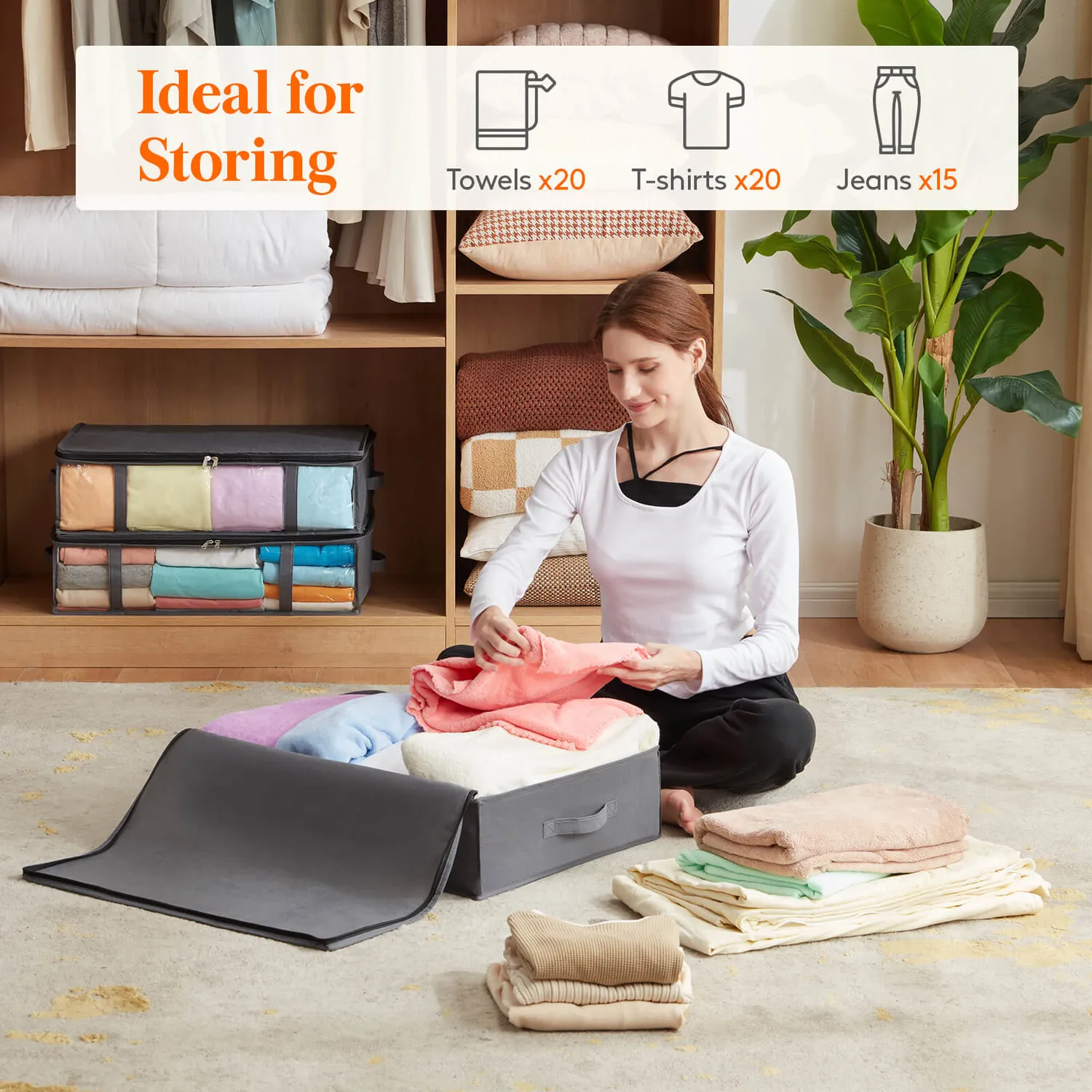 Lifewit Unterbett Organizer 3er Pack grau 40L Fenster