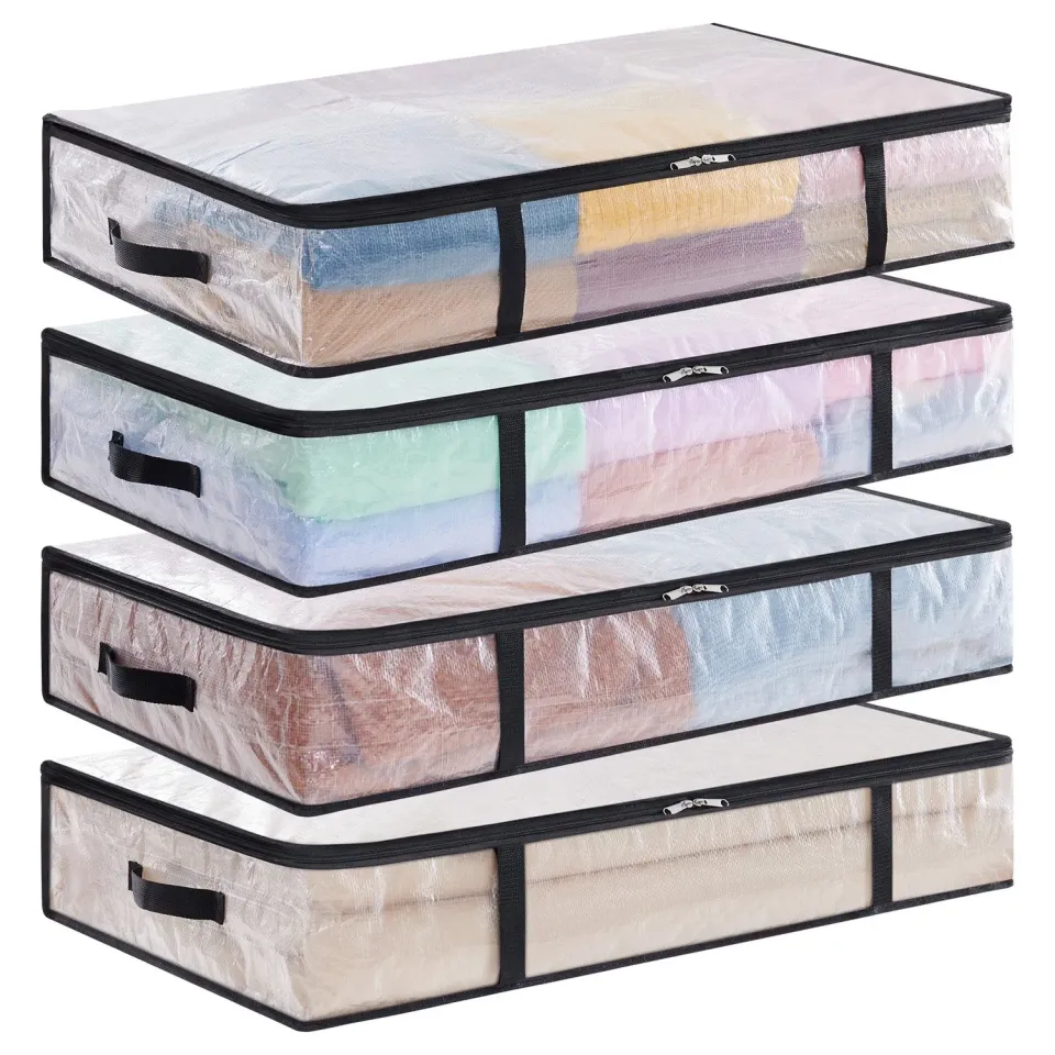 Lifewit Unterbettbox 4er Pack 60L transparent flach