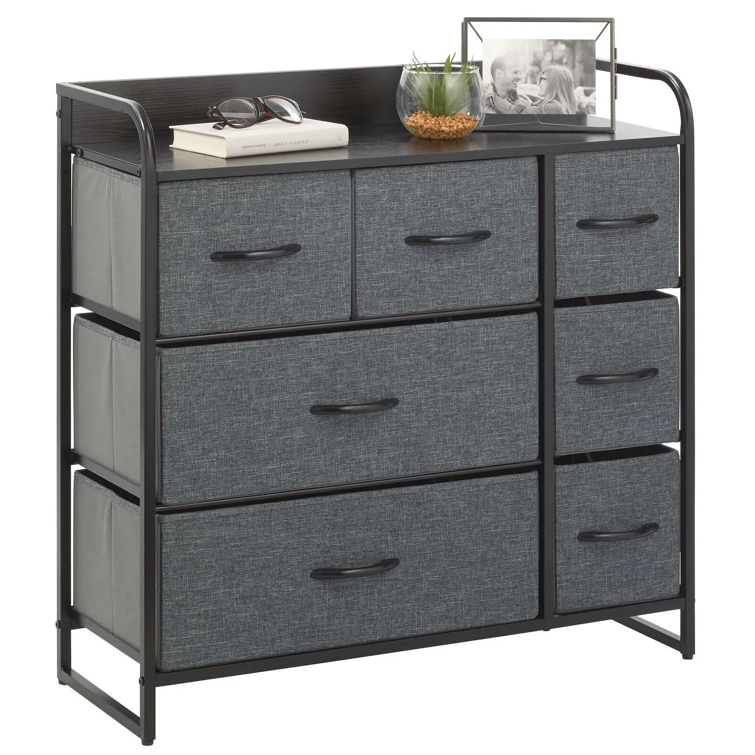 mDesign Kommode 7 Schubladen Schwarz Grau Stoff