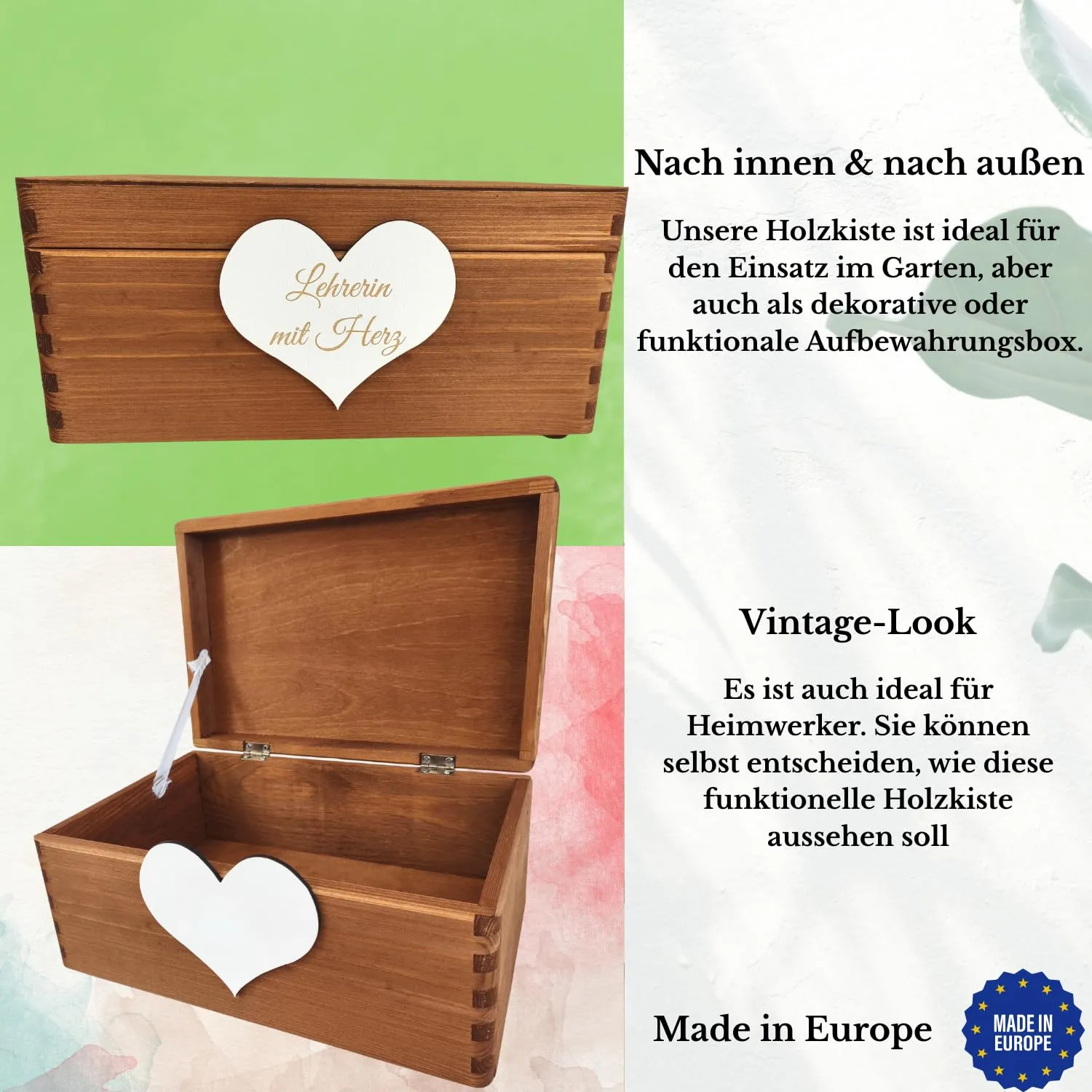 GoodFreshDecor Holzbox mit Deckel 30x20x14 cm Herz Gravur braun