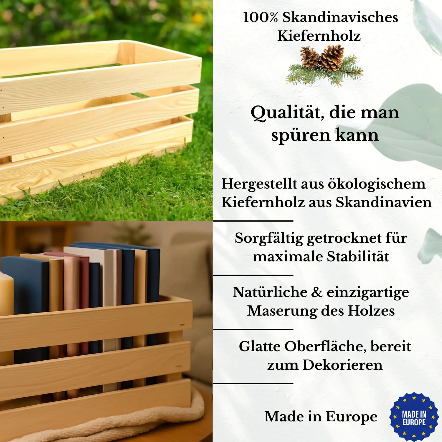 GoodFreshDecor Holzkisten 3er Set 40x20x18 cm natur