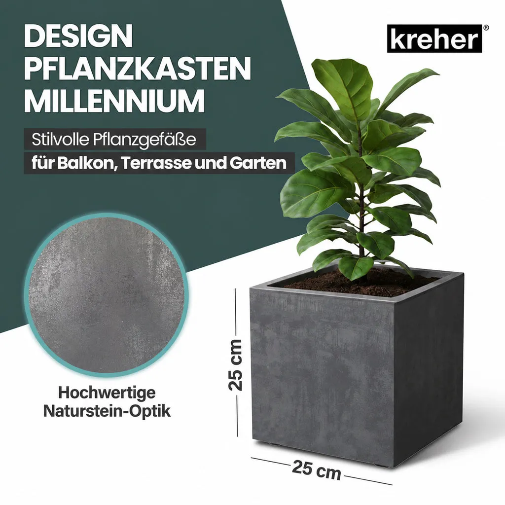 Kreher Millennium Pflanztopf 10L anthrazit eckig 25cm