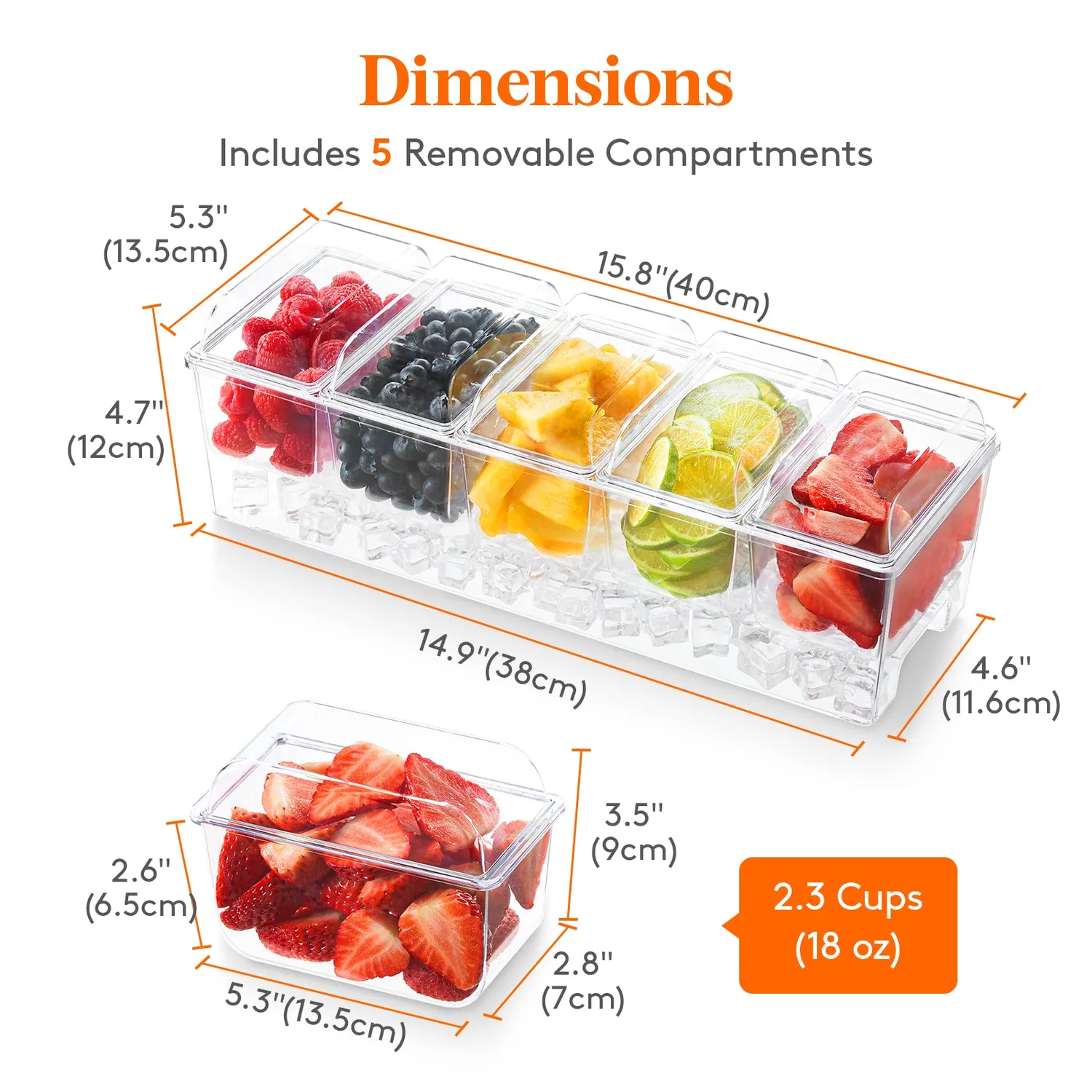 Lifewit Condiment Server Snackbox 5 Fächer mit Deckeln gekühlt
