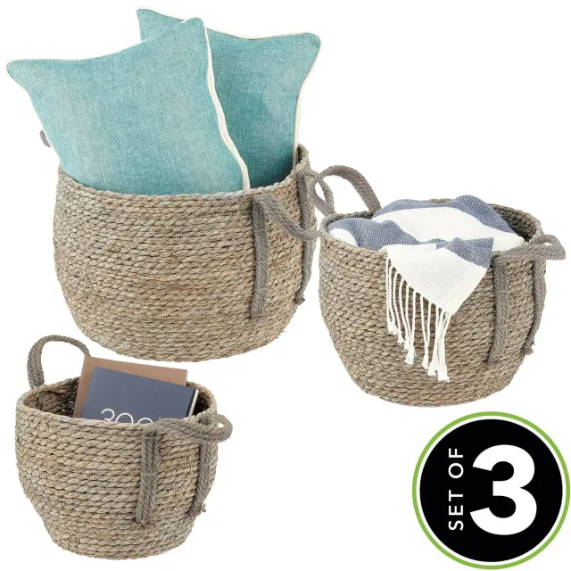 mDesign Seegras Aufbewahrungskorb 3er Set Flechtkorb grau
