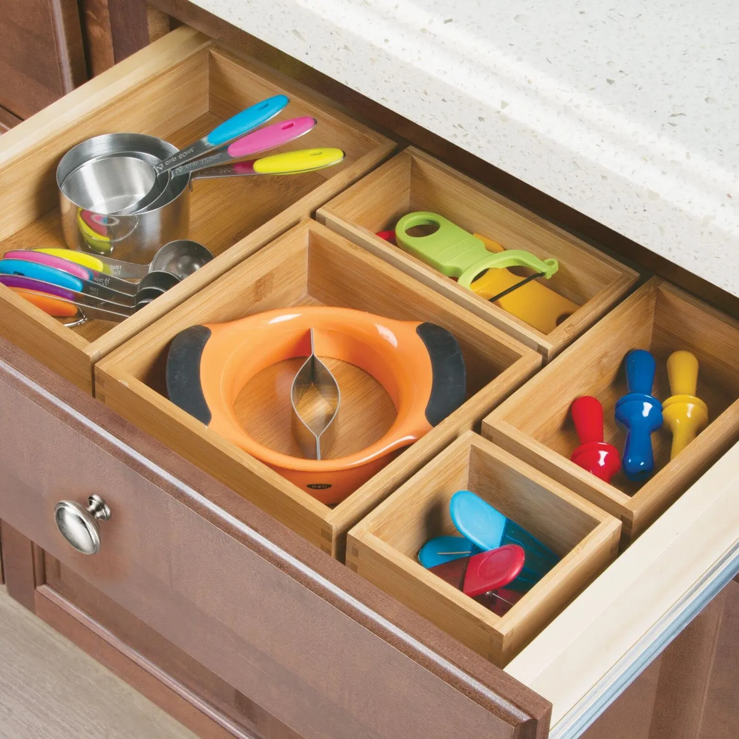mDesign Schubladenbox Bambus 4er-Set Natur Besteck