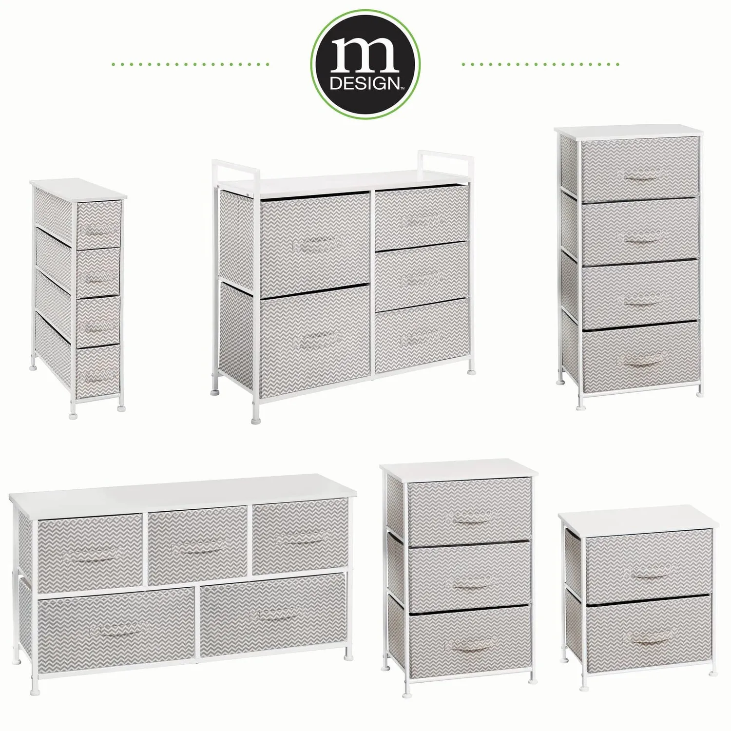 mDesign Kommode mit 4 Schubladen Stoffschrank Taupe-Weiß Zickzack