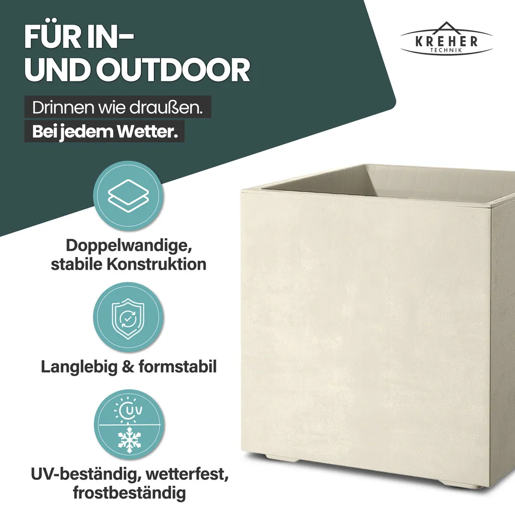 Kreher Millennium 80 Liter Pflanzkübel eckig Creme Weiß 2er Set frostsicher