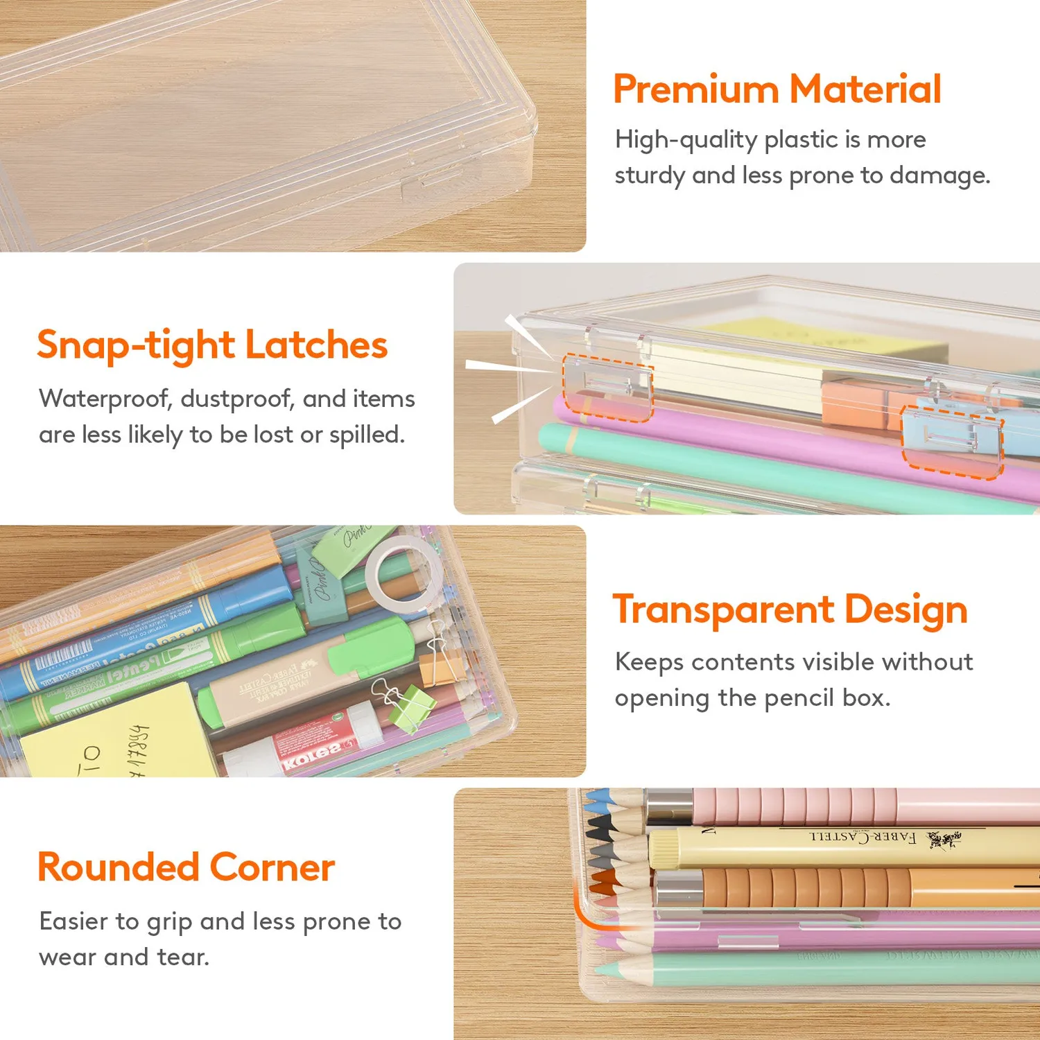 Lifewit Snap-On Stiftebox 4er transparent stapelbar mit Deckel