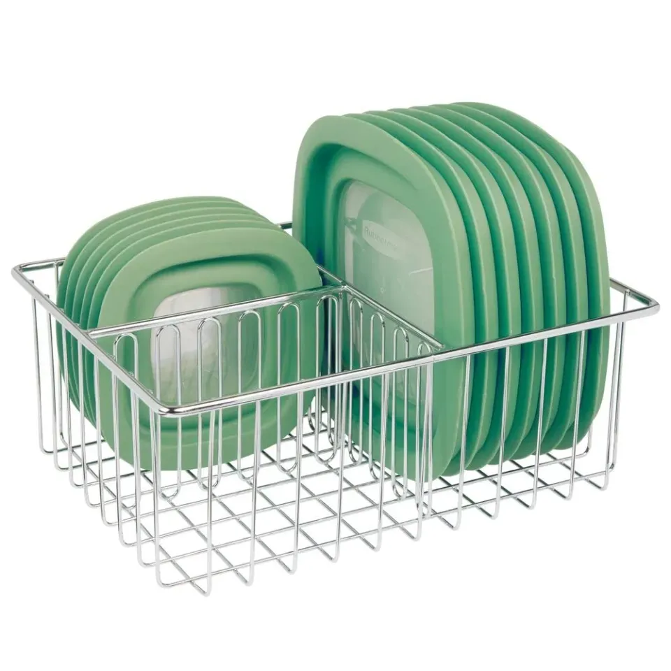 mDesign Deckelhalter Küchen Organizer silberfarben 3 Fächer Metall