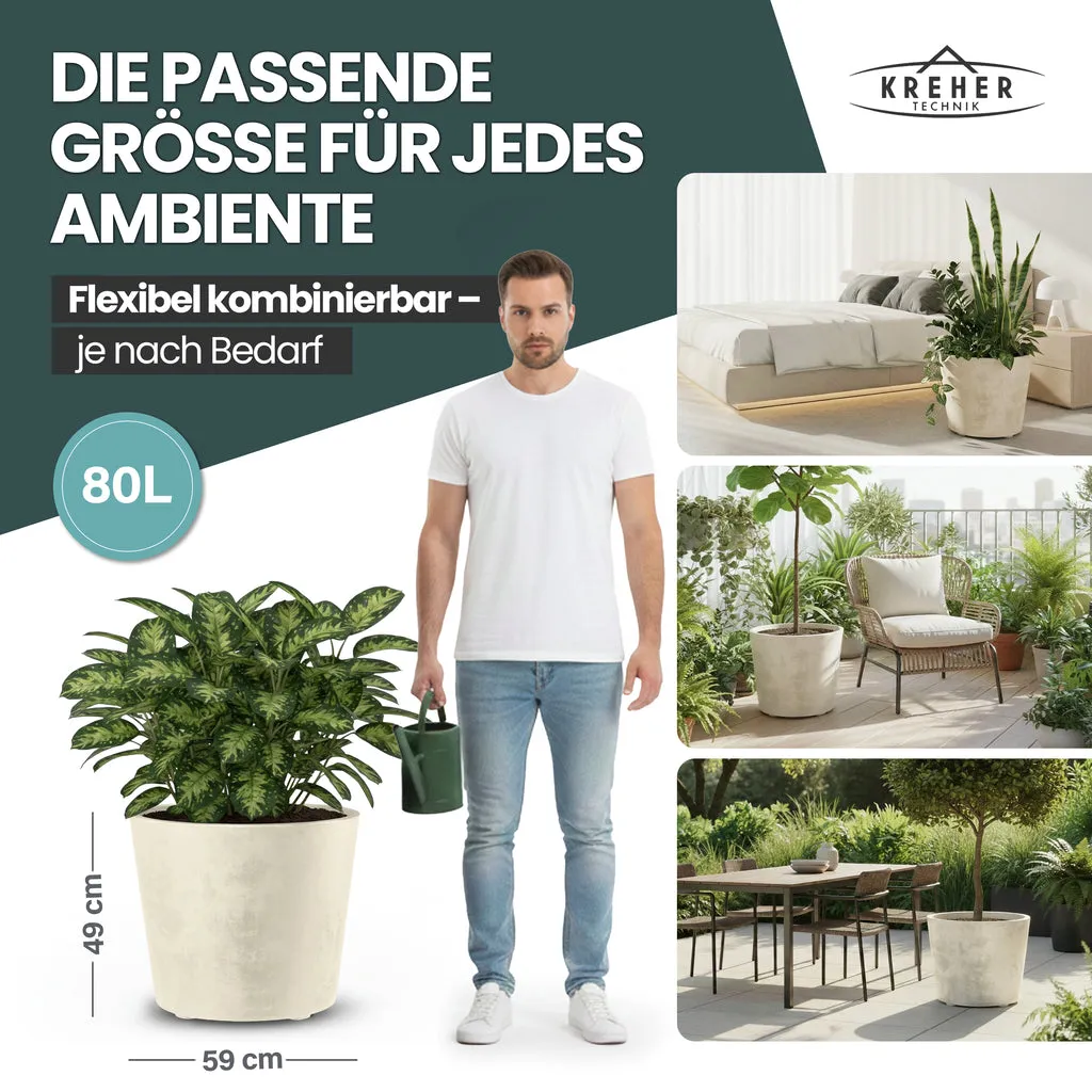 Kreher Millennium 80 Liter Pflanzkübel rund Creme 2er Set