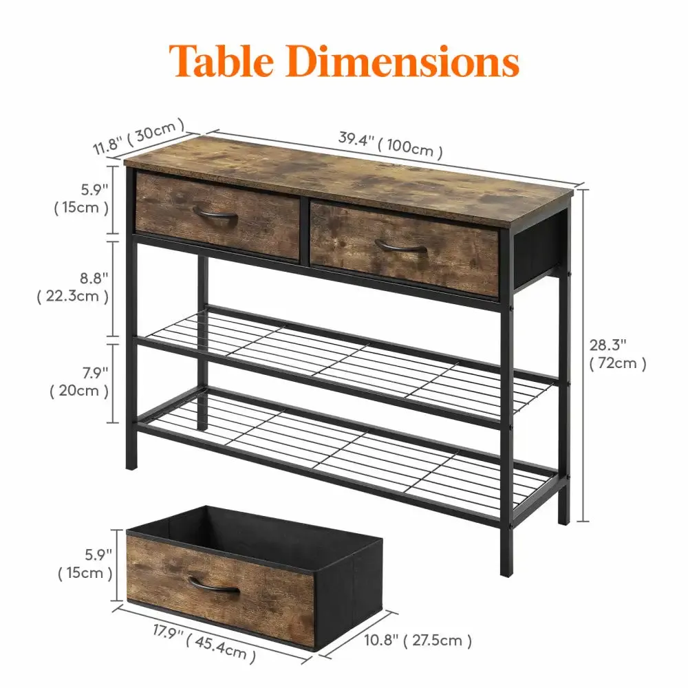 Lifewit Konsolentisch schmal 2 Schubladen Rustic Brown