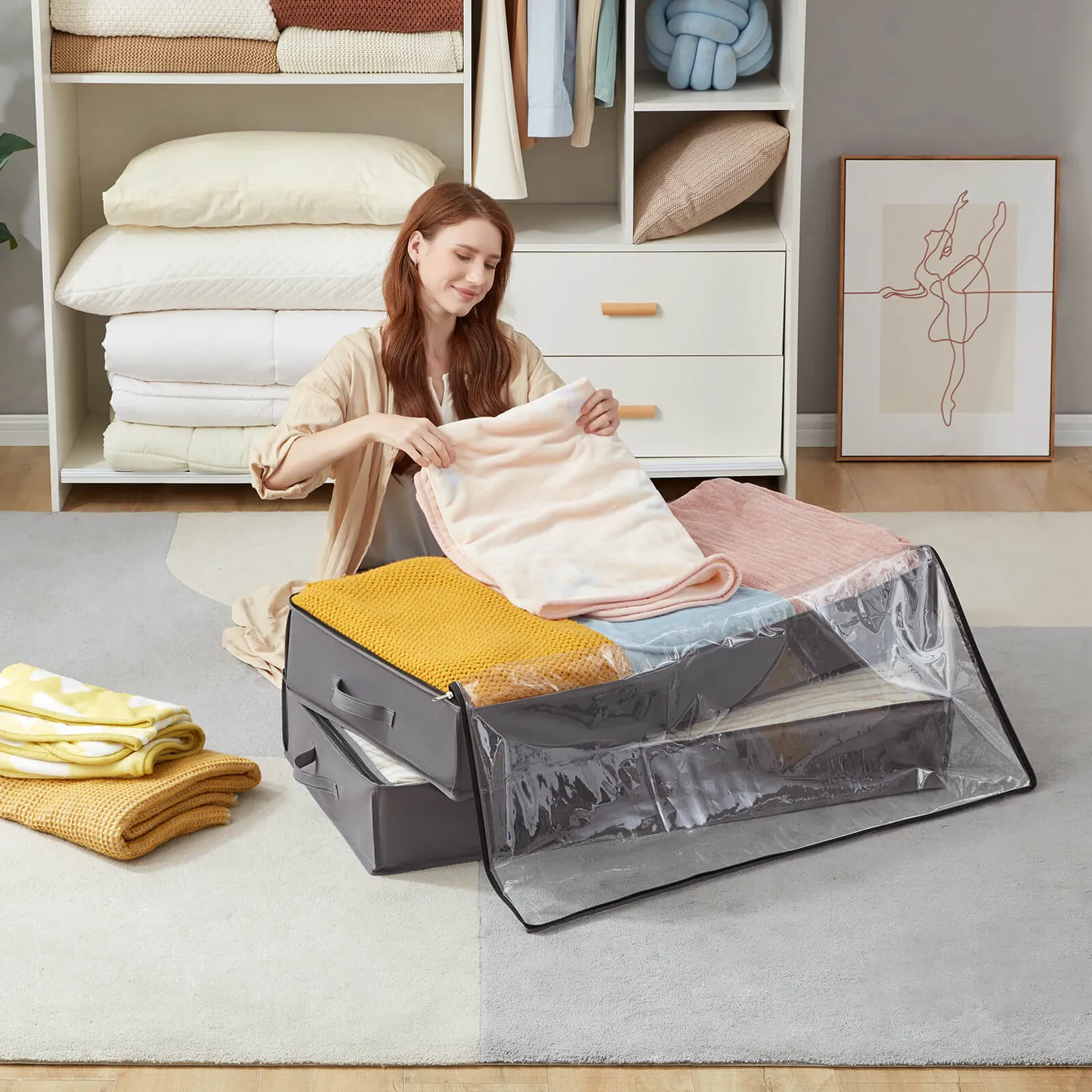 Lifewit Unterbettbox 75L Grau Flach Aufbewahrungstasche
