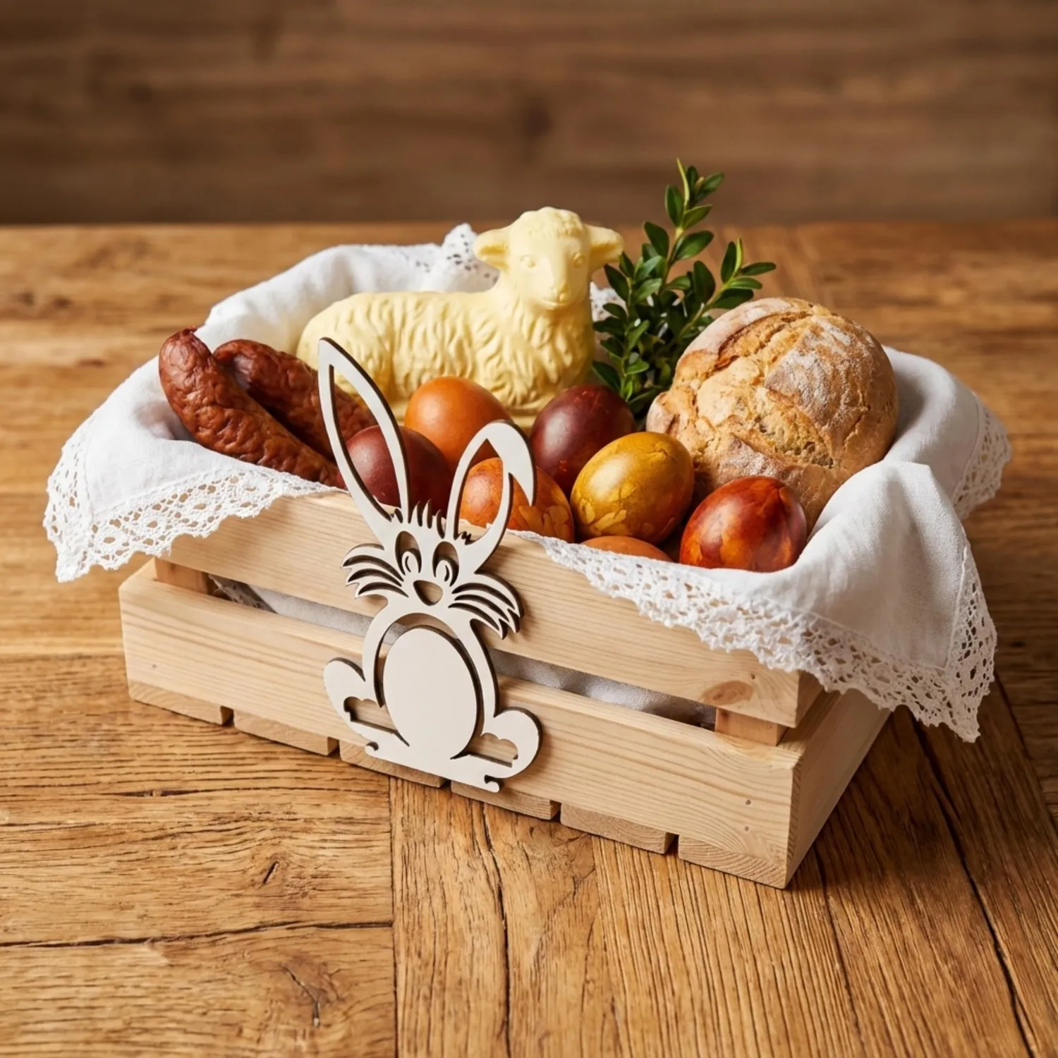 GoodFreshDecor Holzkiste Ostern 30x20x12 cm Naturfarbe Hase