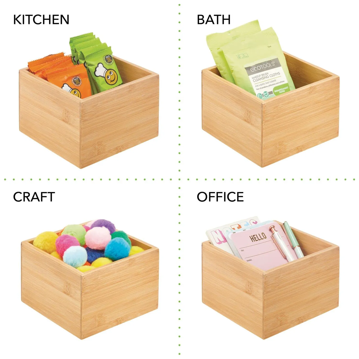 mDesign Bambus Schubladen-Organizer 15,2cm Natur stapelbar